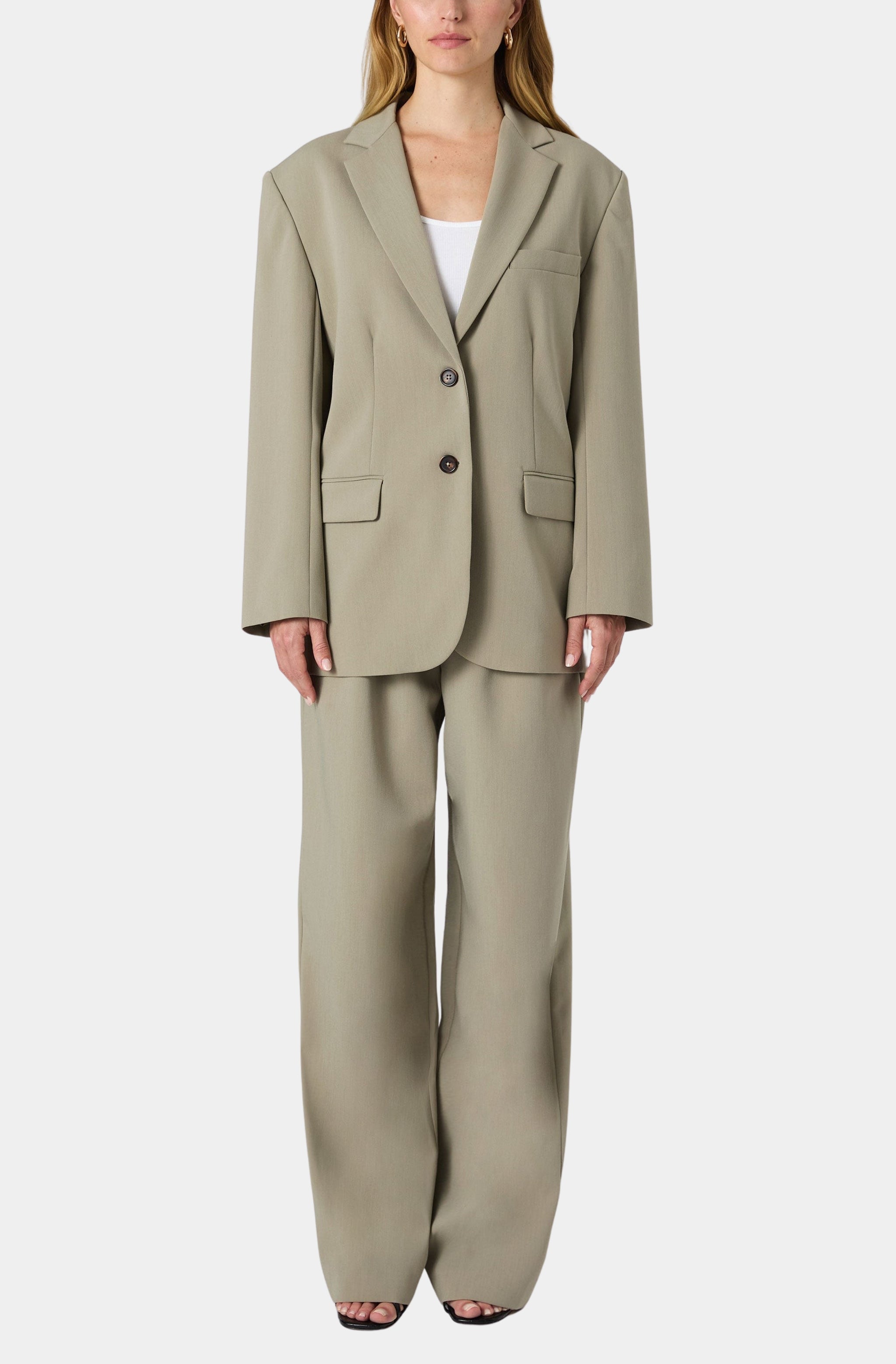 Full view of Azra Twill Blazer and matching trousers
