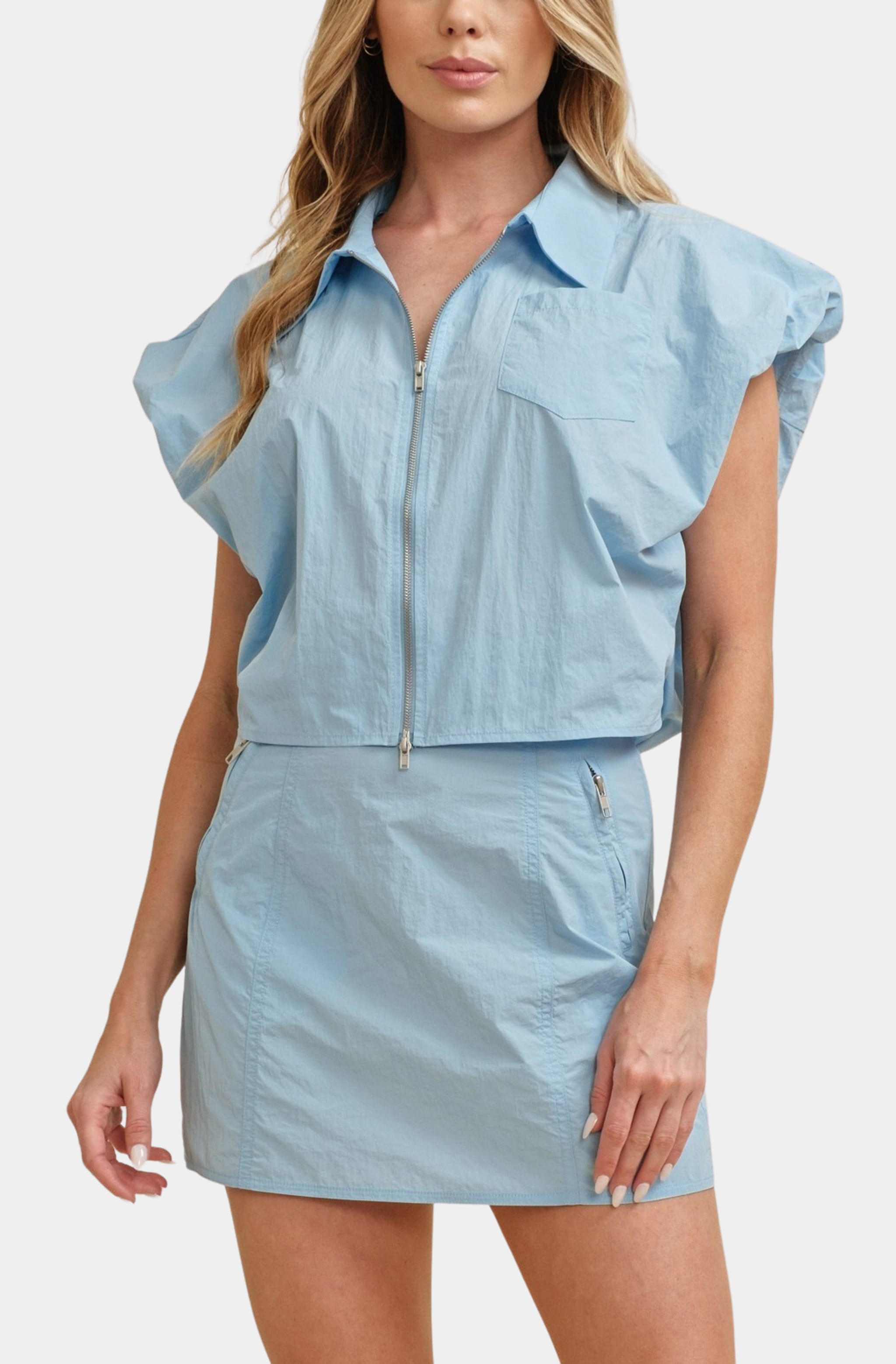 Light blue Nanette Top with sleeveless design