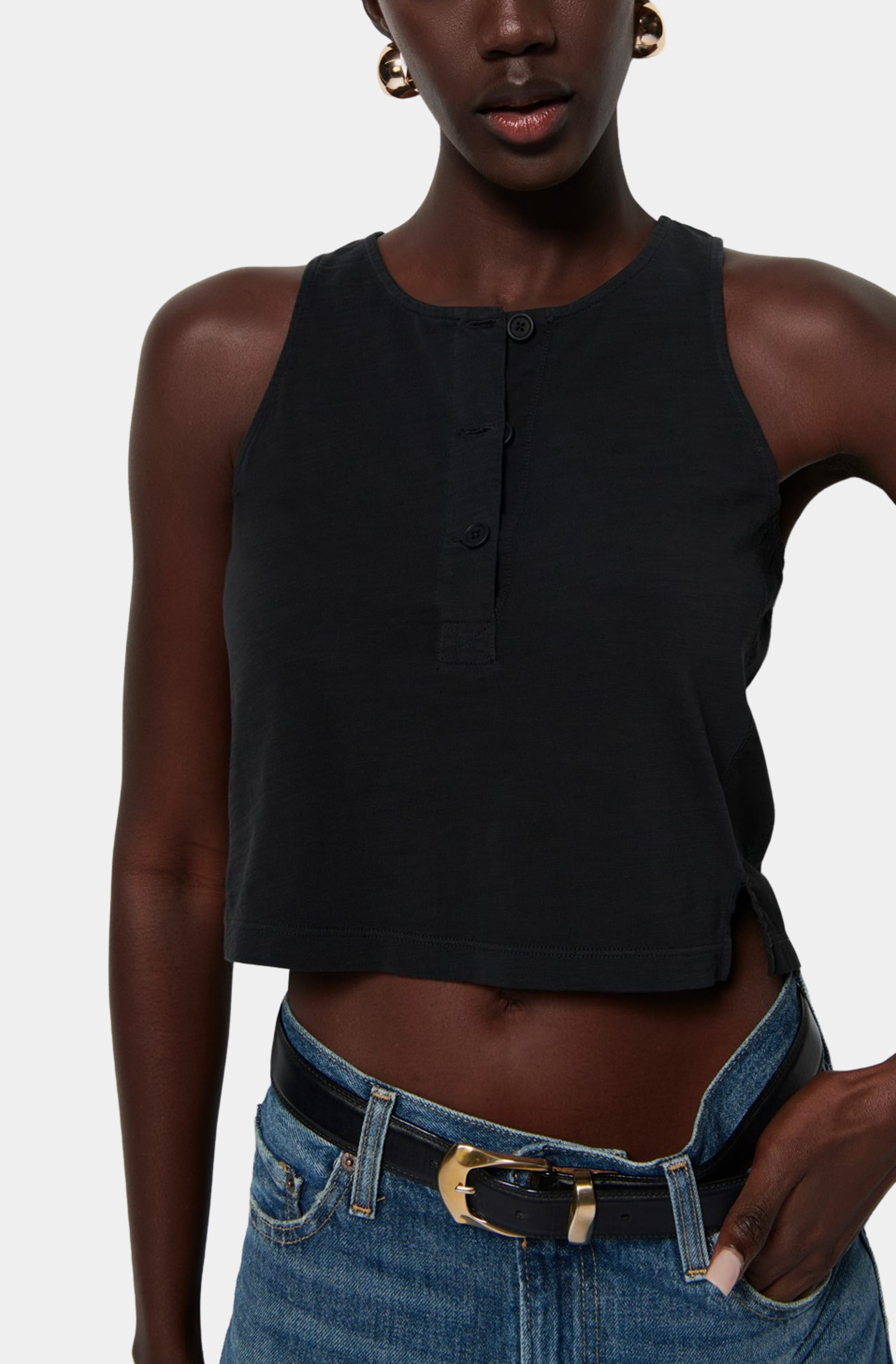 Bree Tank with contrast inset, front view, dark color