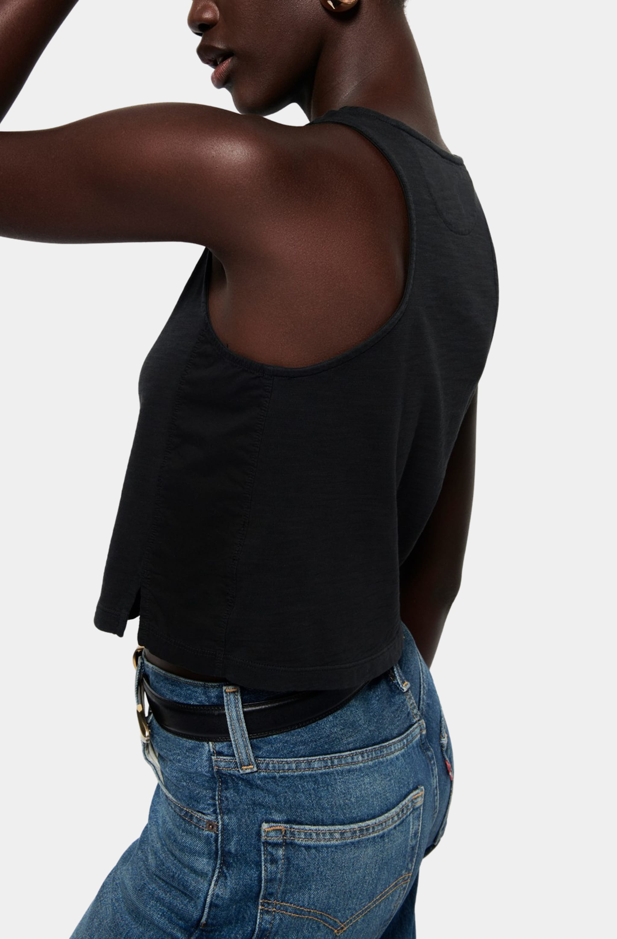 Bree Tank with contrast inset, side view, dark color