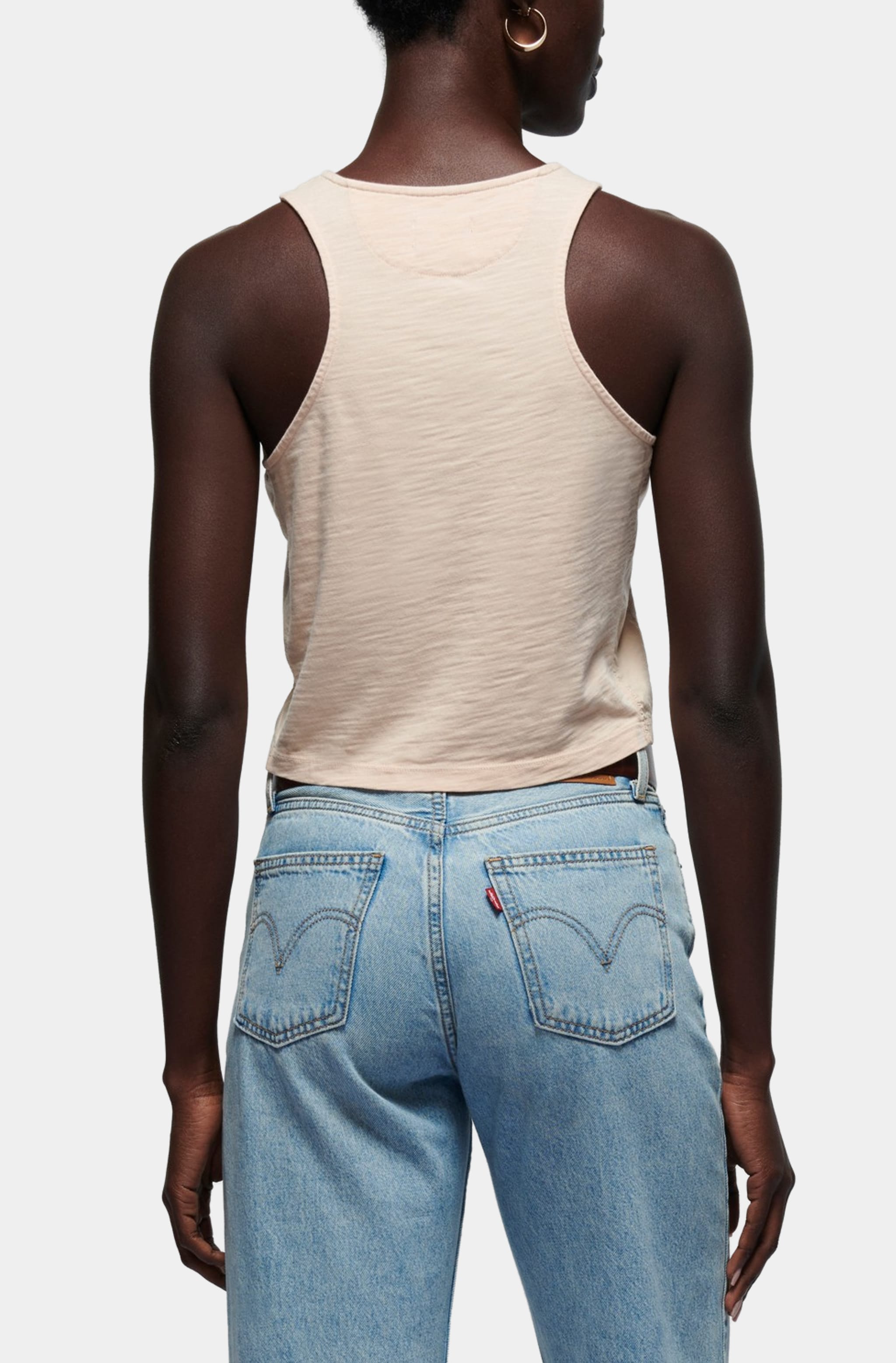 Bree Tank with contrast inset, back view, light color