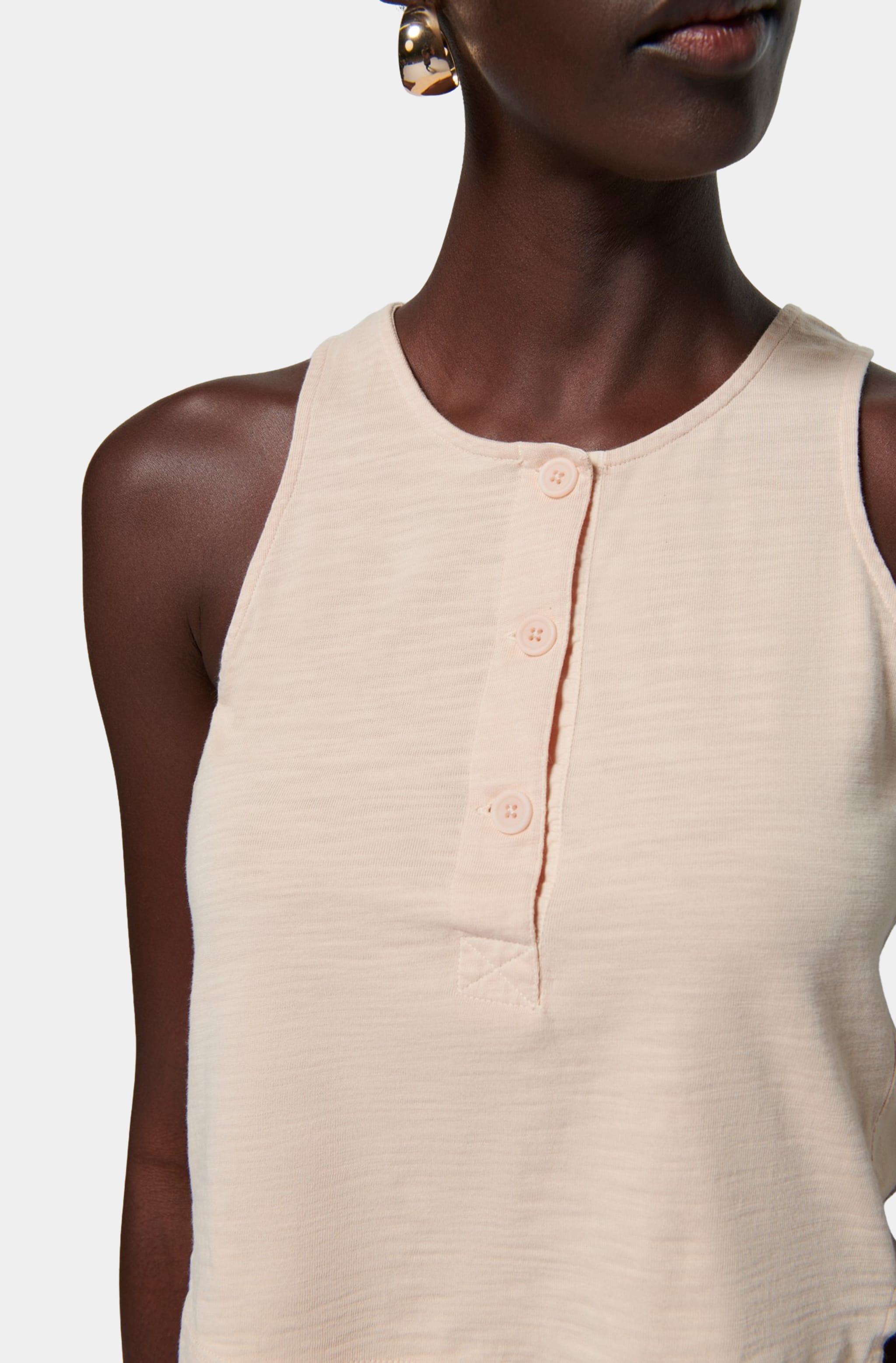 Bree Tank with contrast inset, close-up buttons, light color