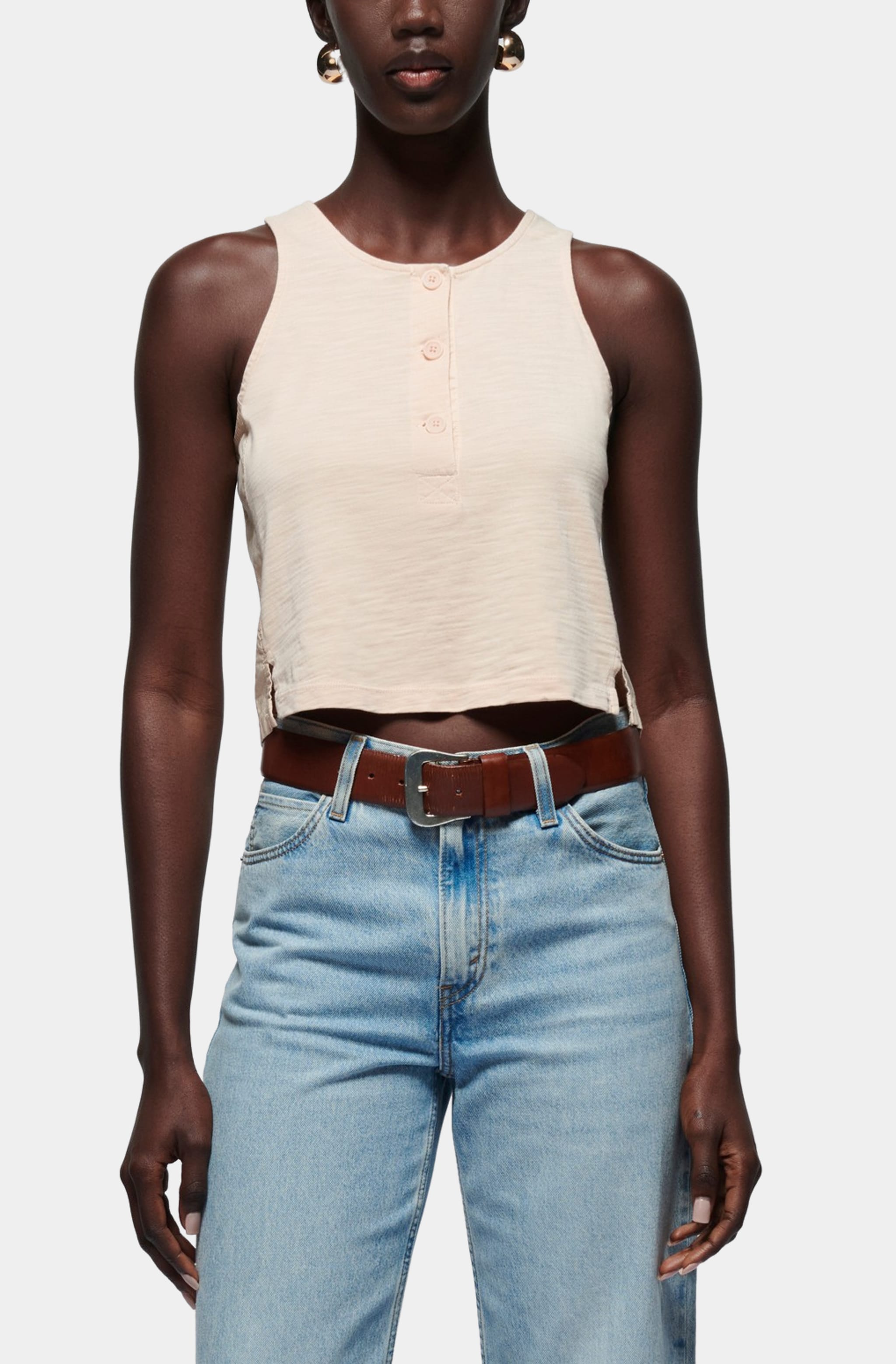 Bree Tank with contrast inset, front view, light color