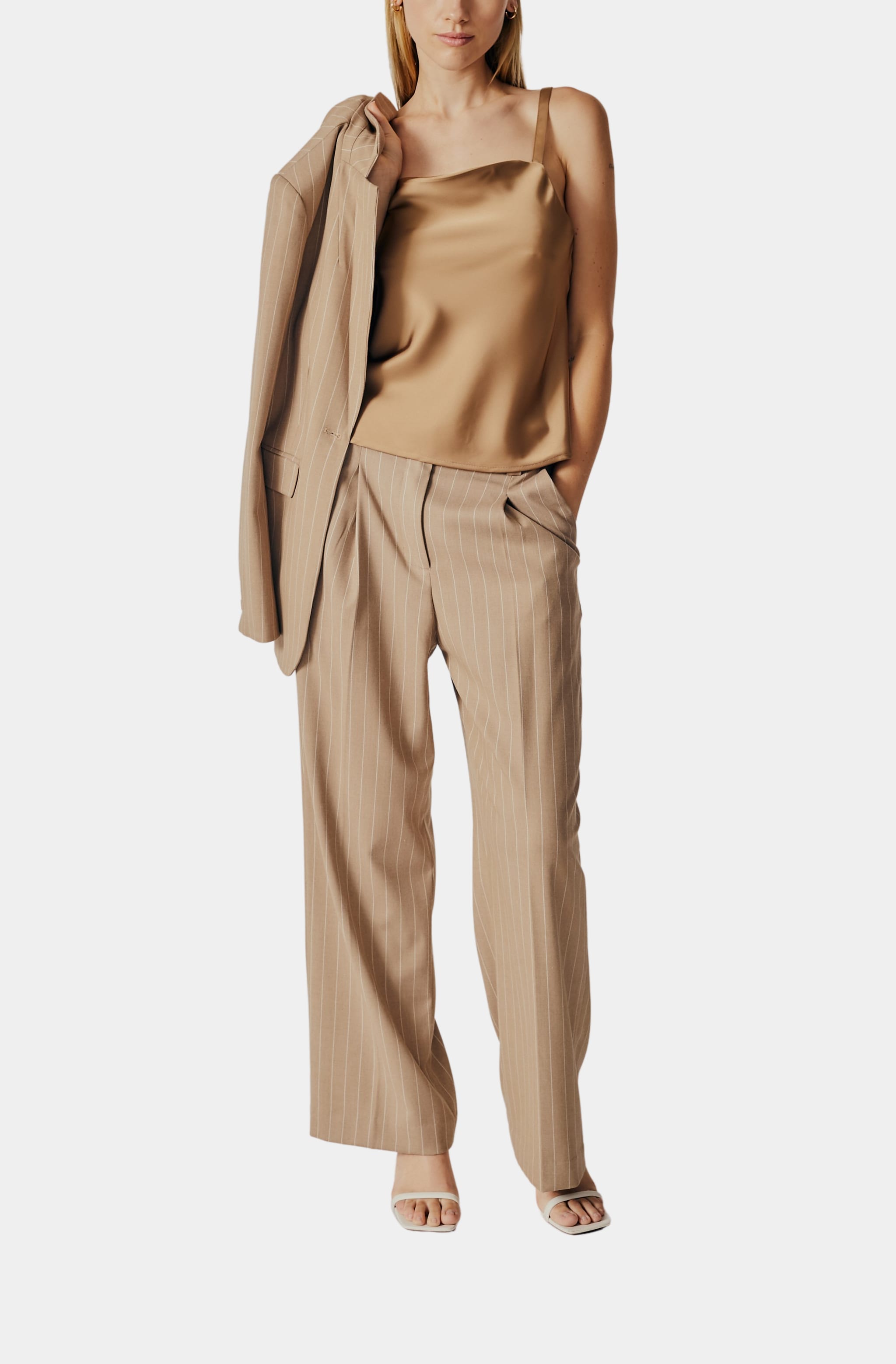 Tan Syringa Top with matching blazer and pants