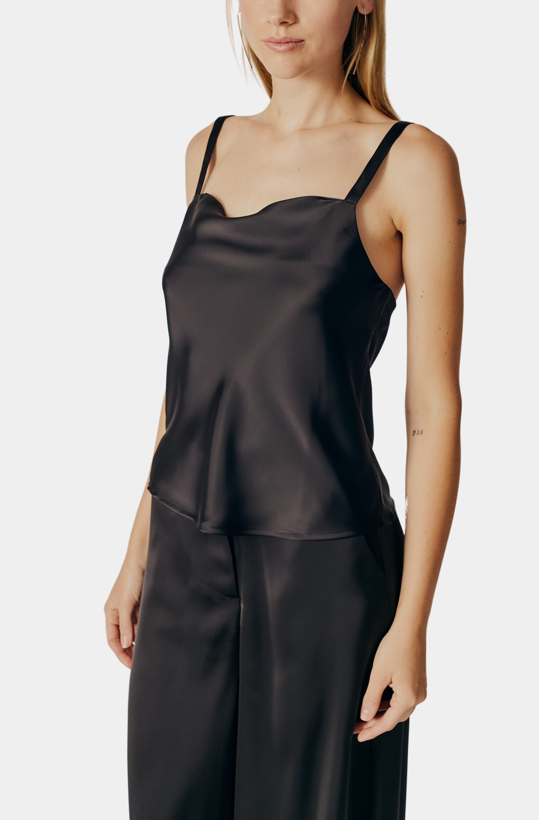 Side view of black Syringa Top, elegant style