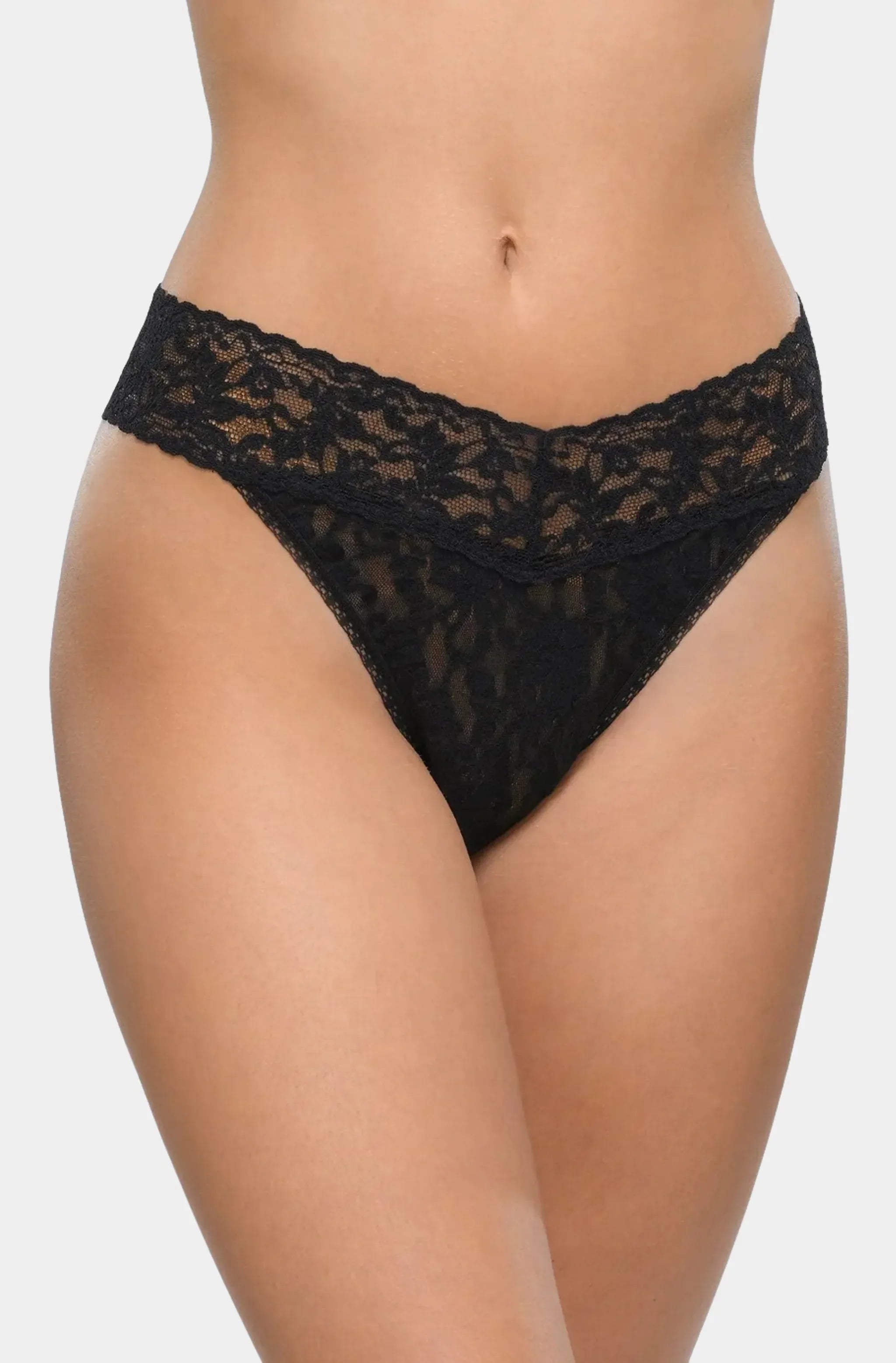 Black Signature Lace Original Rise Thong front view