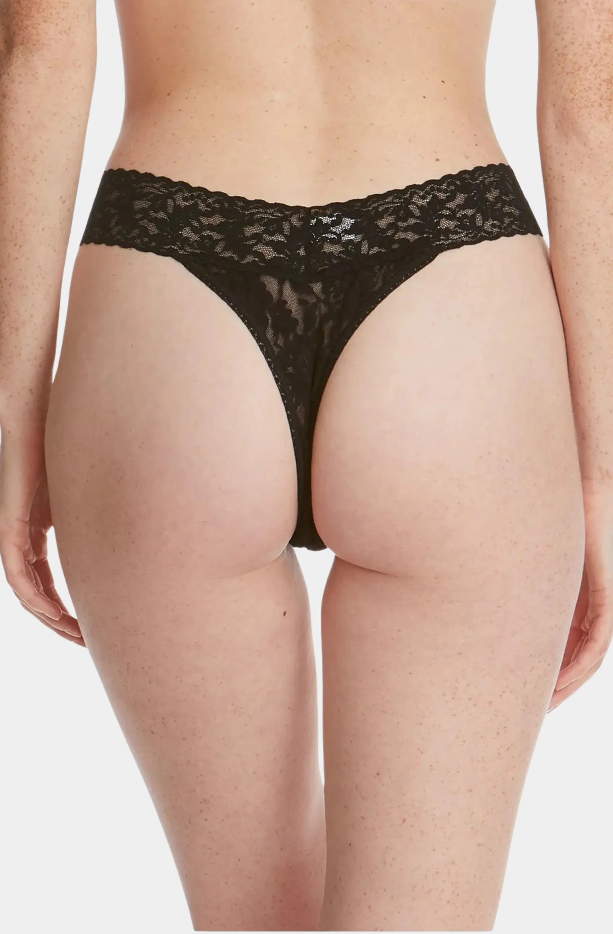 Black Signature Lace Original Rise Thong back view