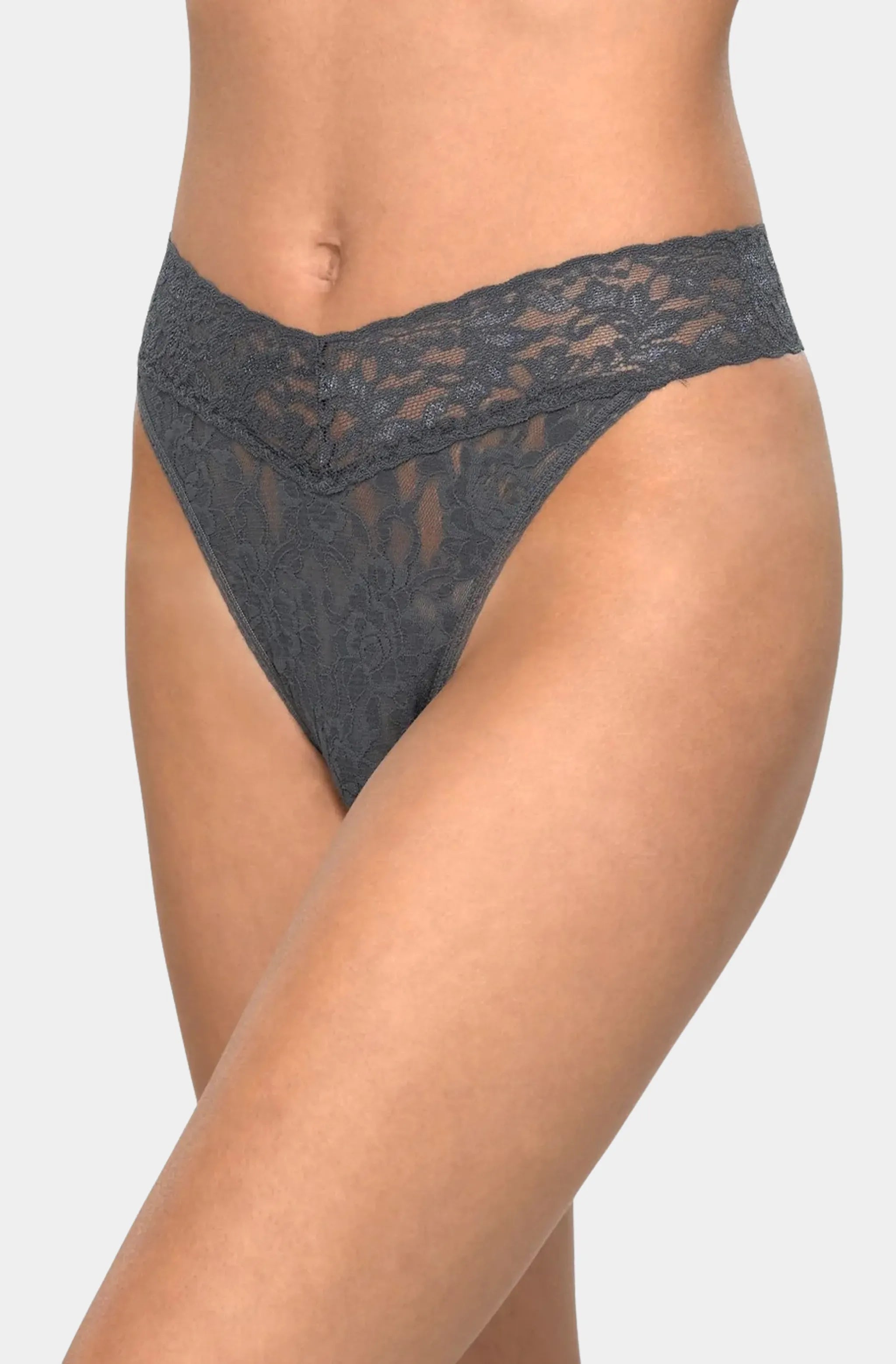 Gray Signature Lace Original Rise Thong front view