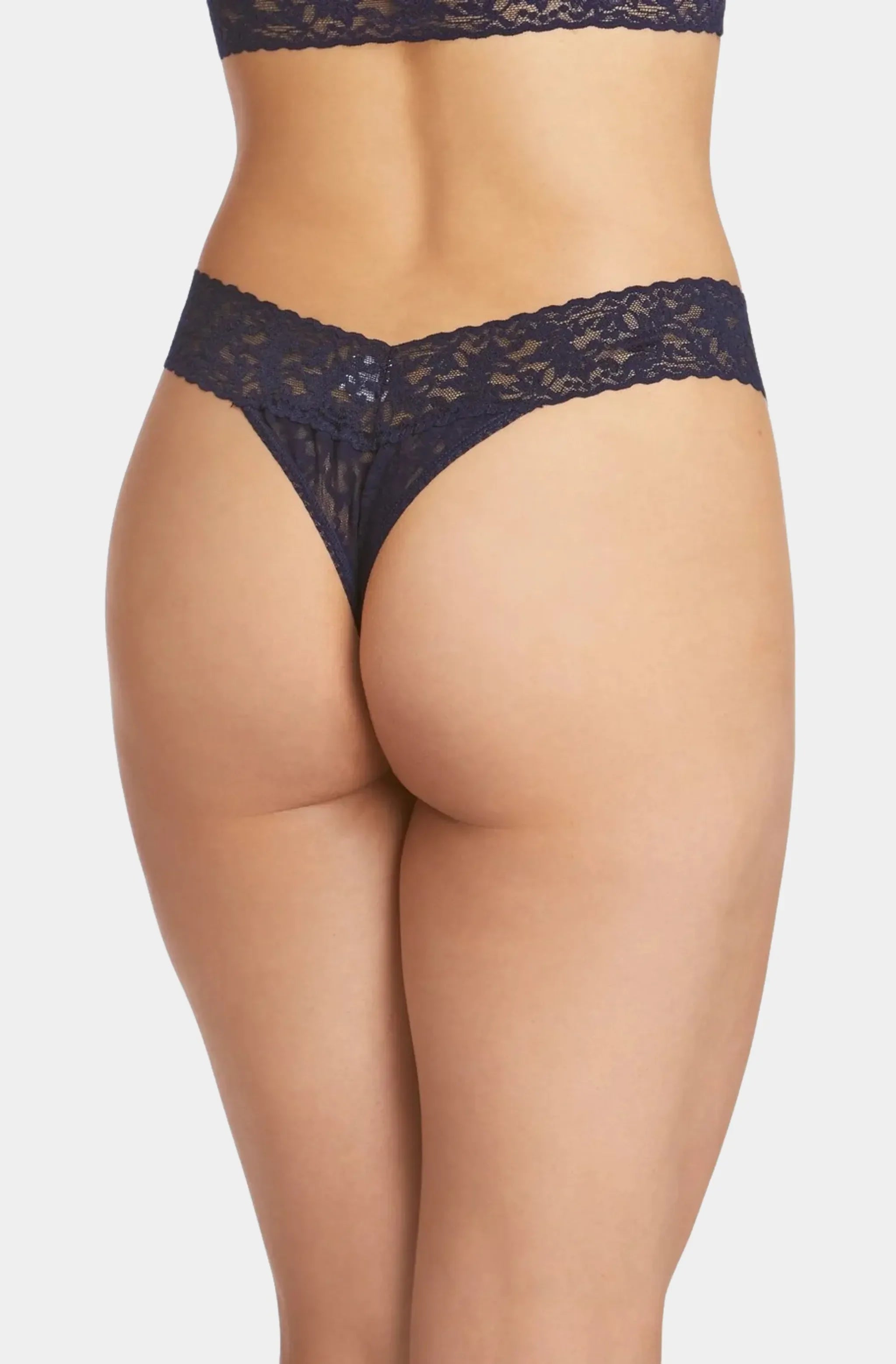 Navy Signature Lace Original Rise Thong back view