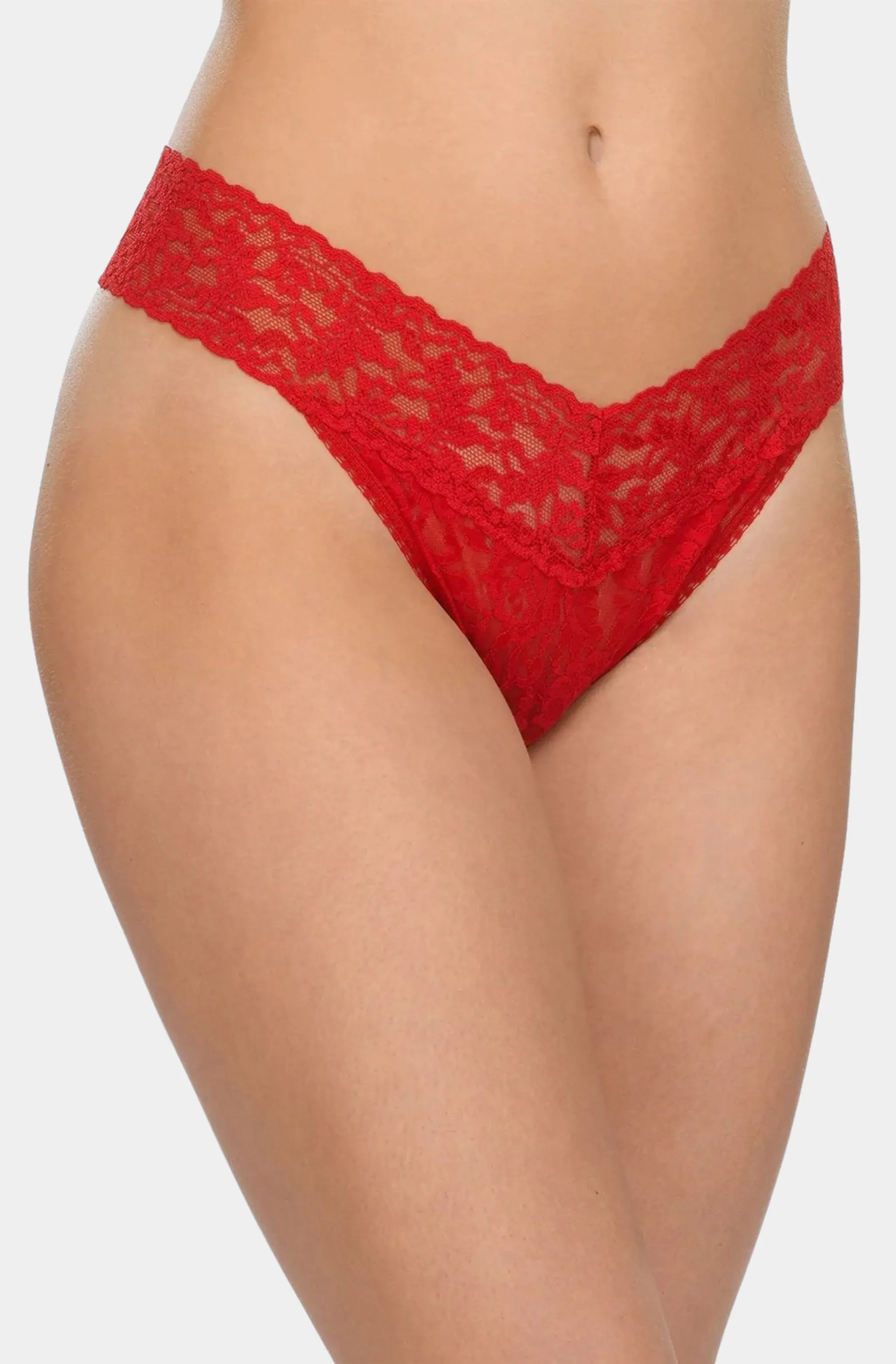 Red Signature Lace Original Rise Thong front view