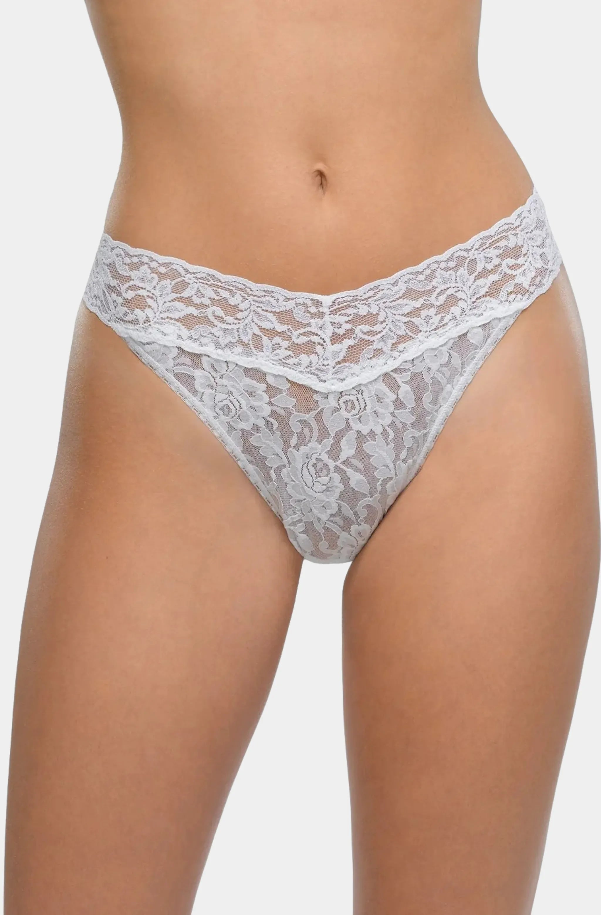 White Signature Lace Original Rise Thong front view