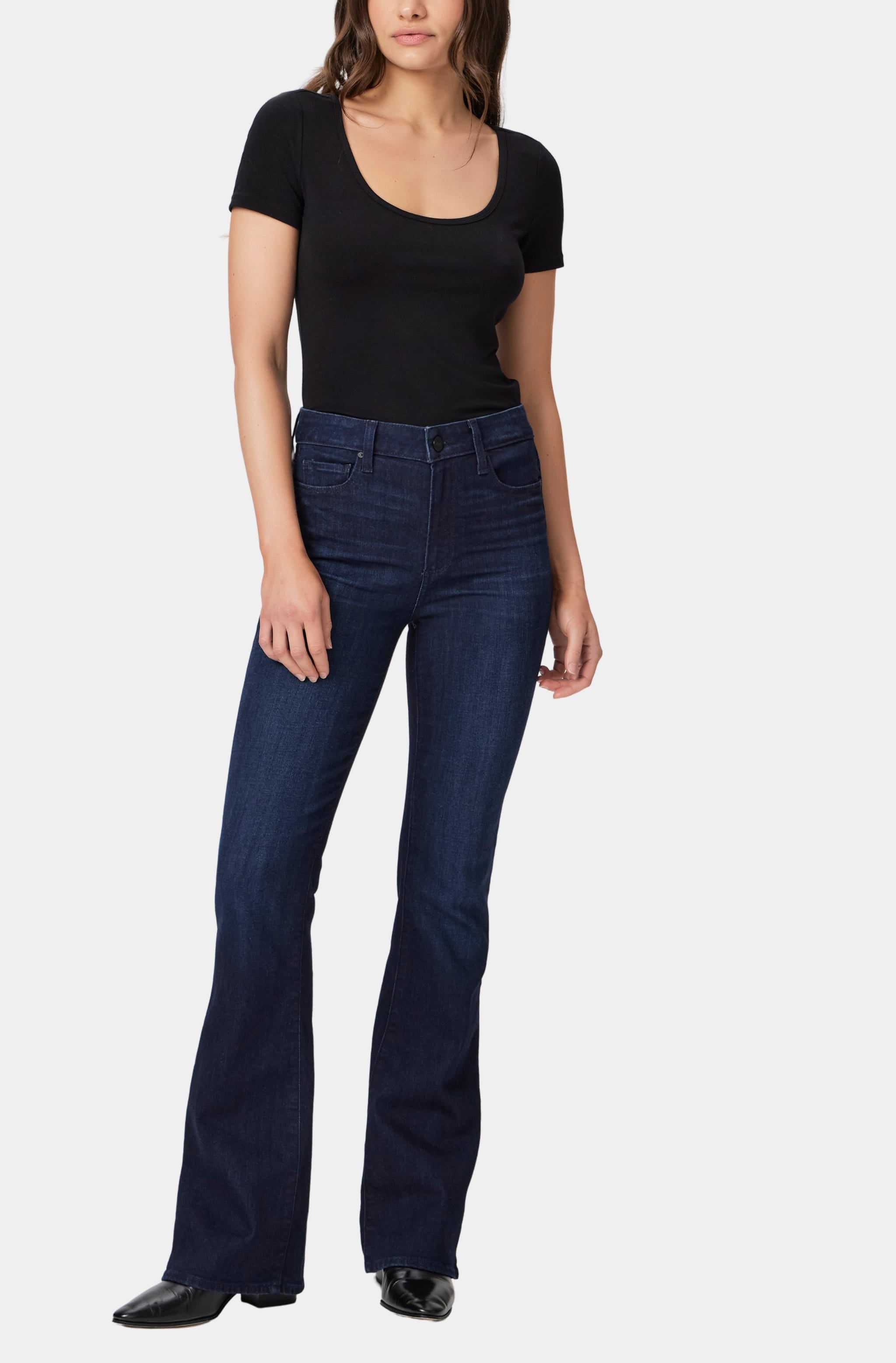 High rise bootcut jeans front view