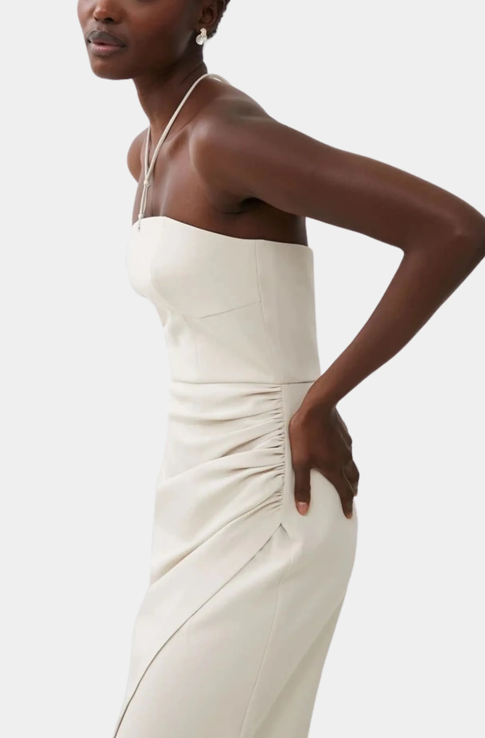 Close-up of Echo Crepe Halter Dress details