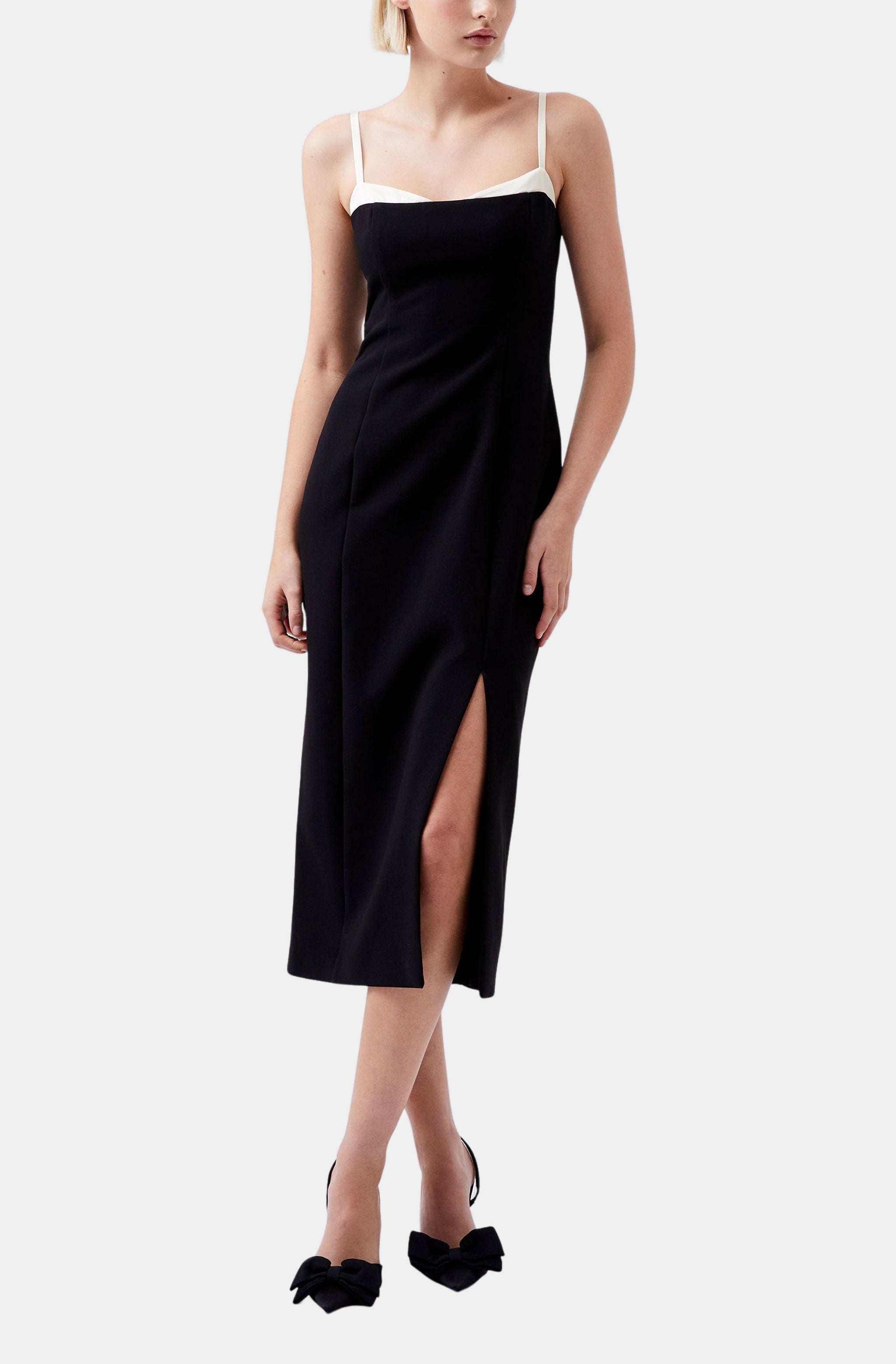 Azra Twill Corset Midi Dress with strappy design, front view