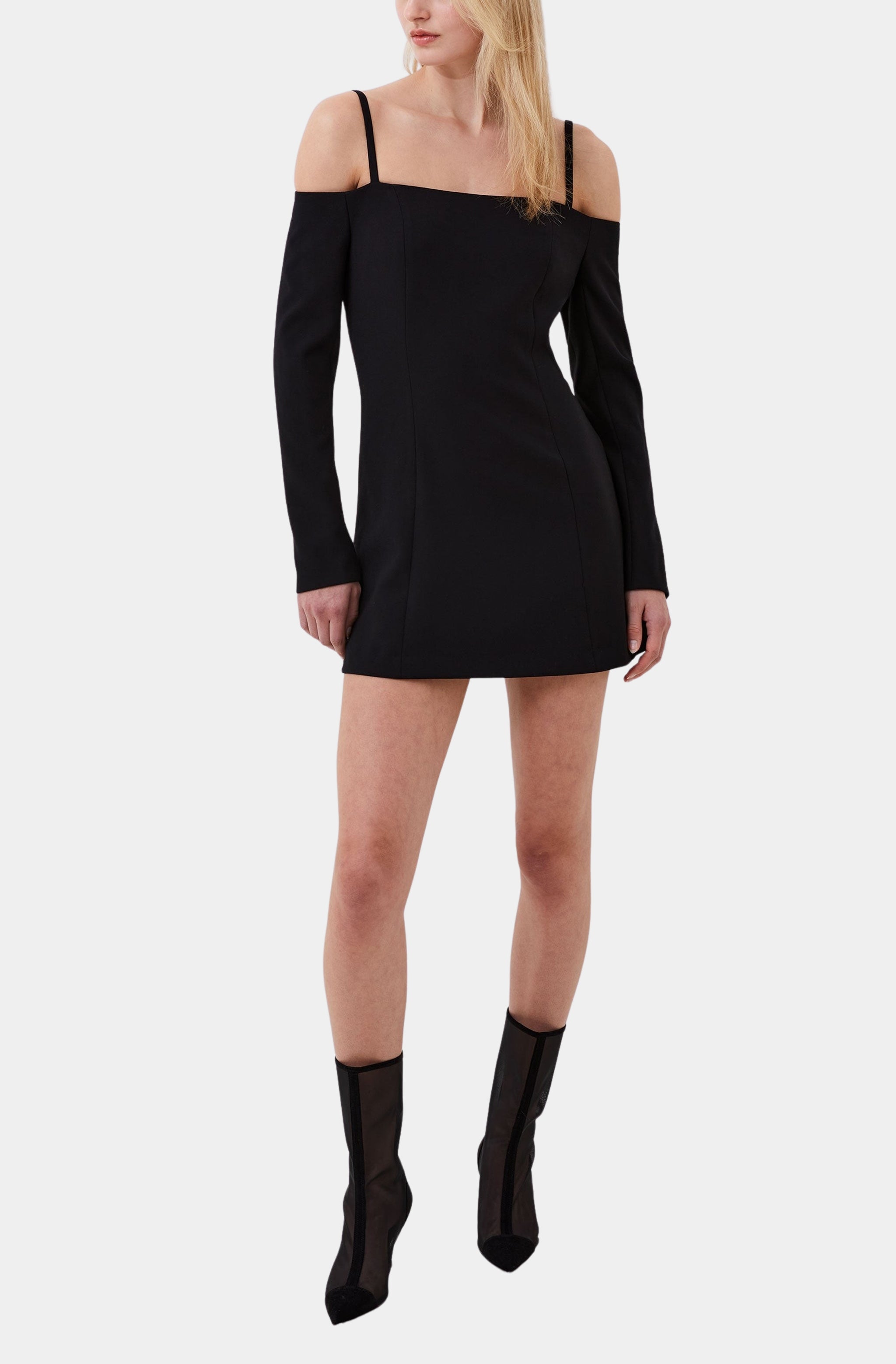 Stylish off the shoulder dress with flared skirt, full view