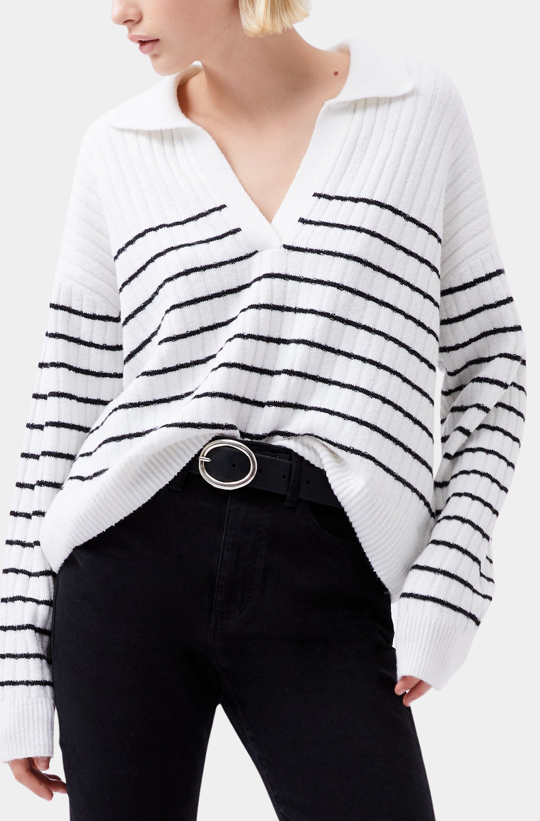 Vhari collar longsleeve striped sweater, front view