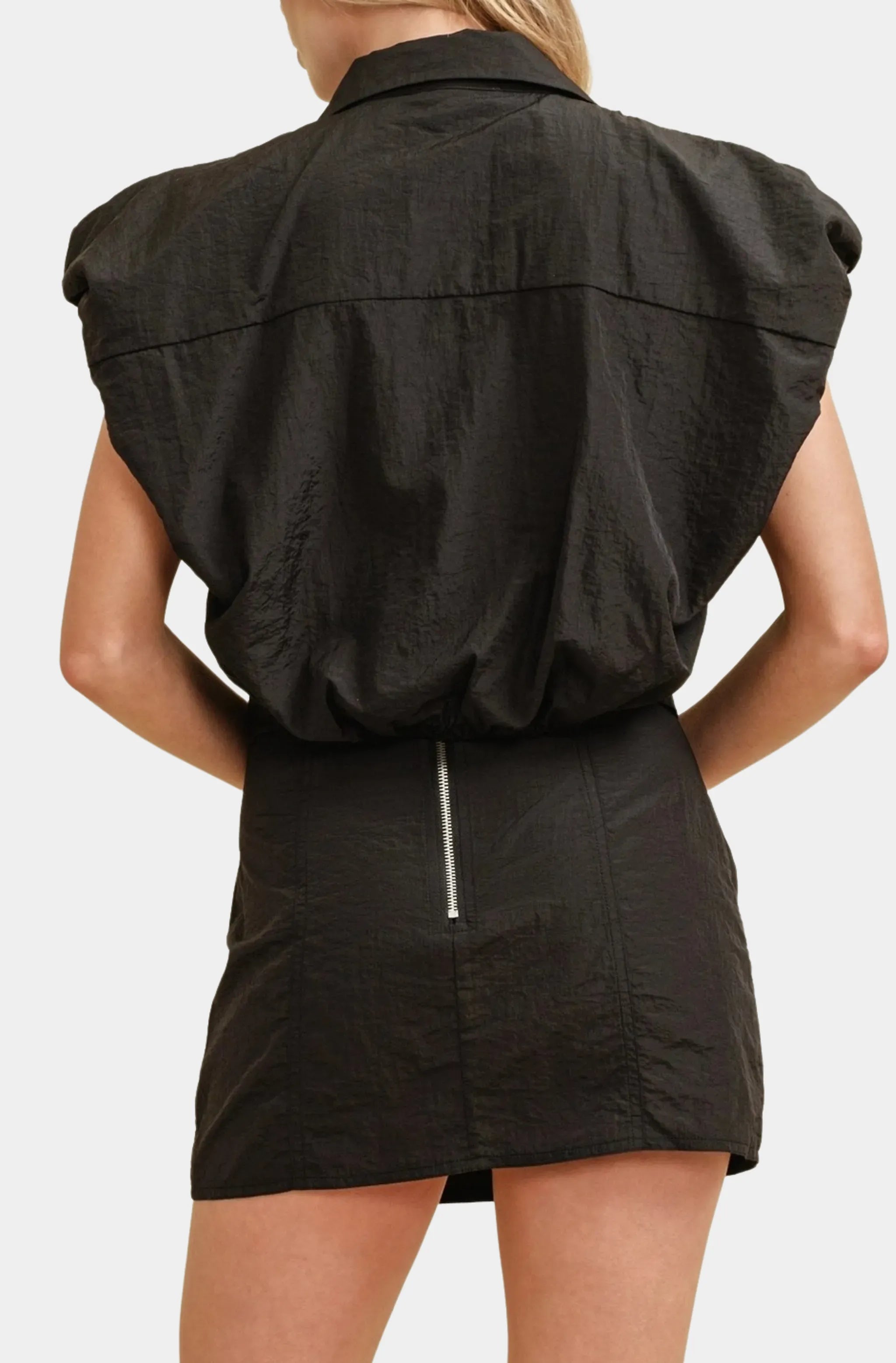 Back view of black Nanette Top with parachute fabric