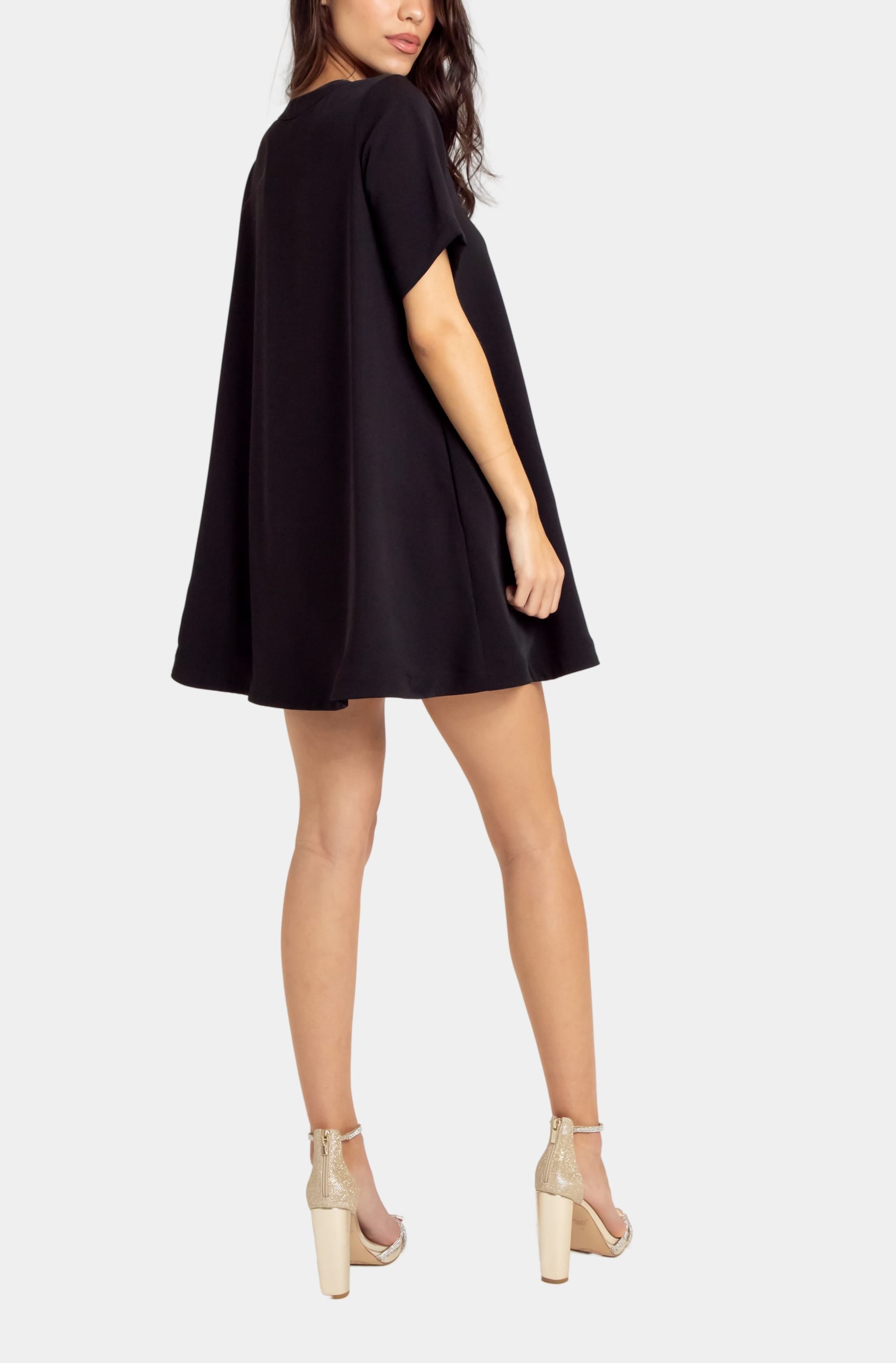 Teagan Mini Dress in black, back view, breezy cut