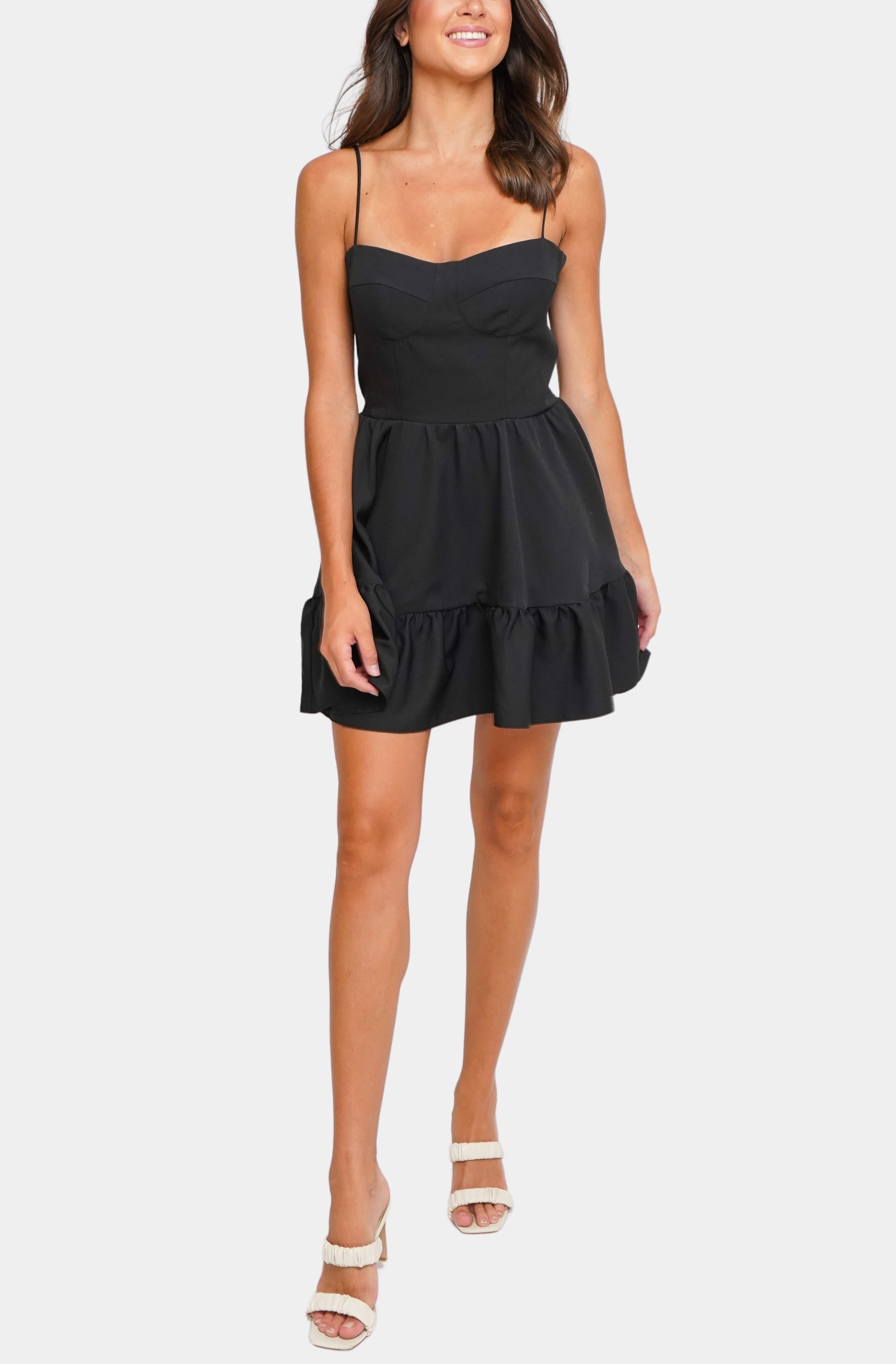 Front view of Black Ganni Mini Dress
