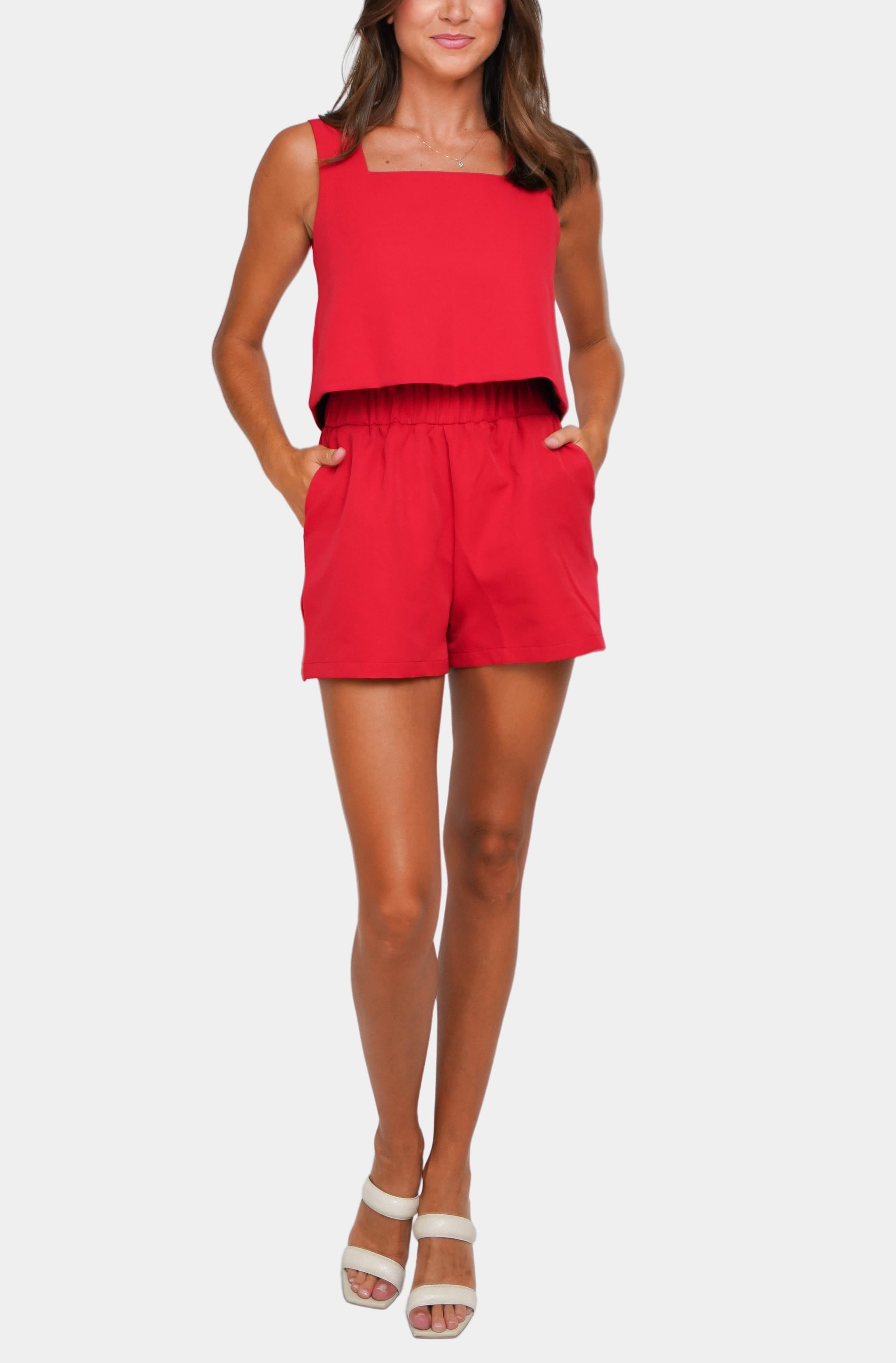Red Piper Shorts set, front view