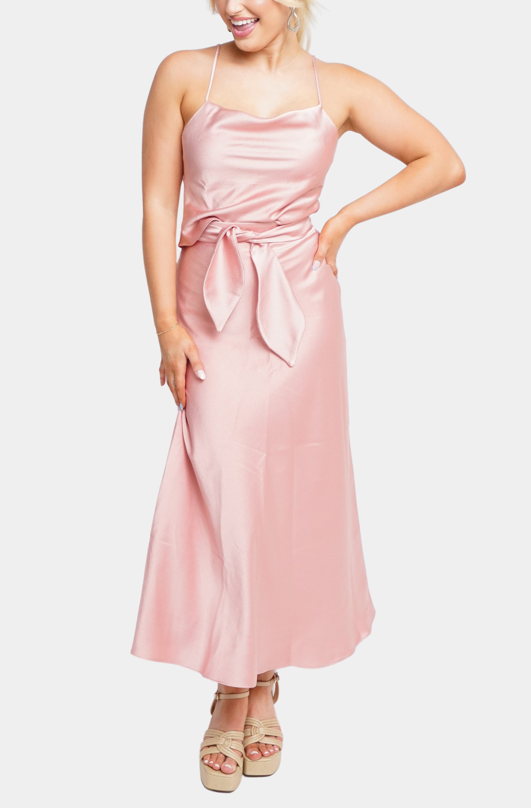 Pink Ava Top with matching skirt, side view