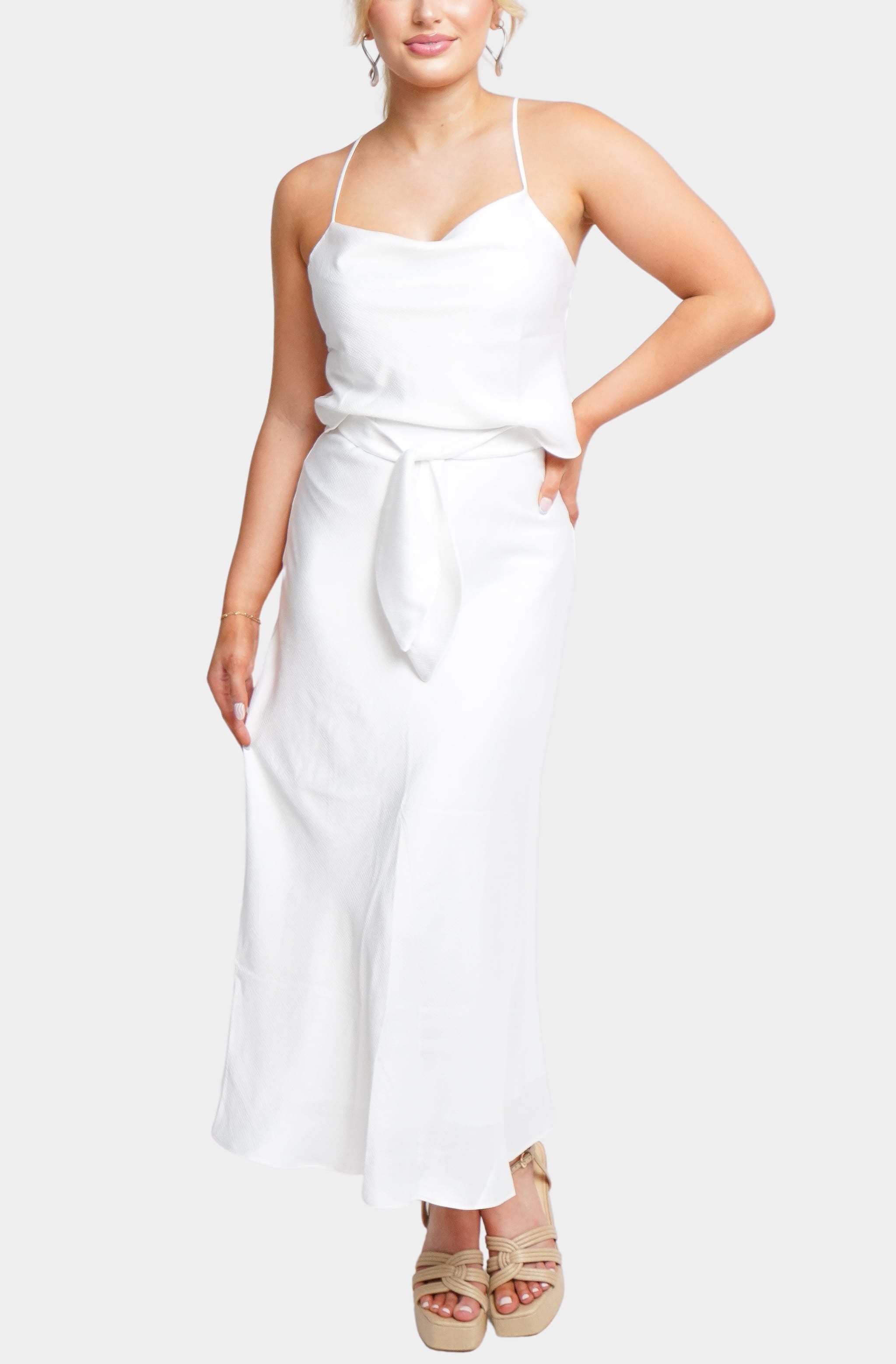 White Ava Top with matching skirt, front view