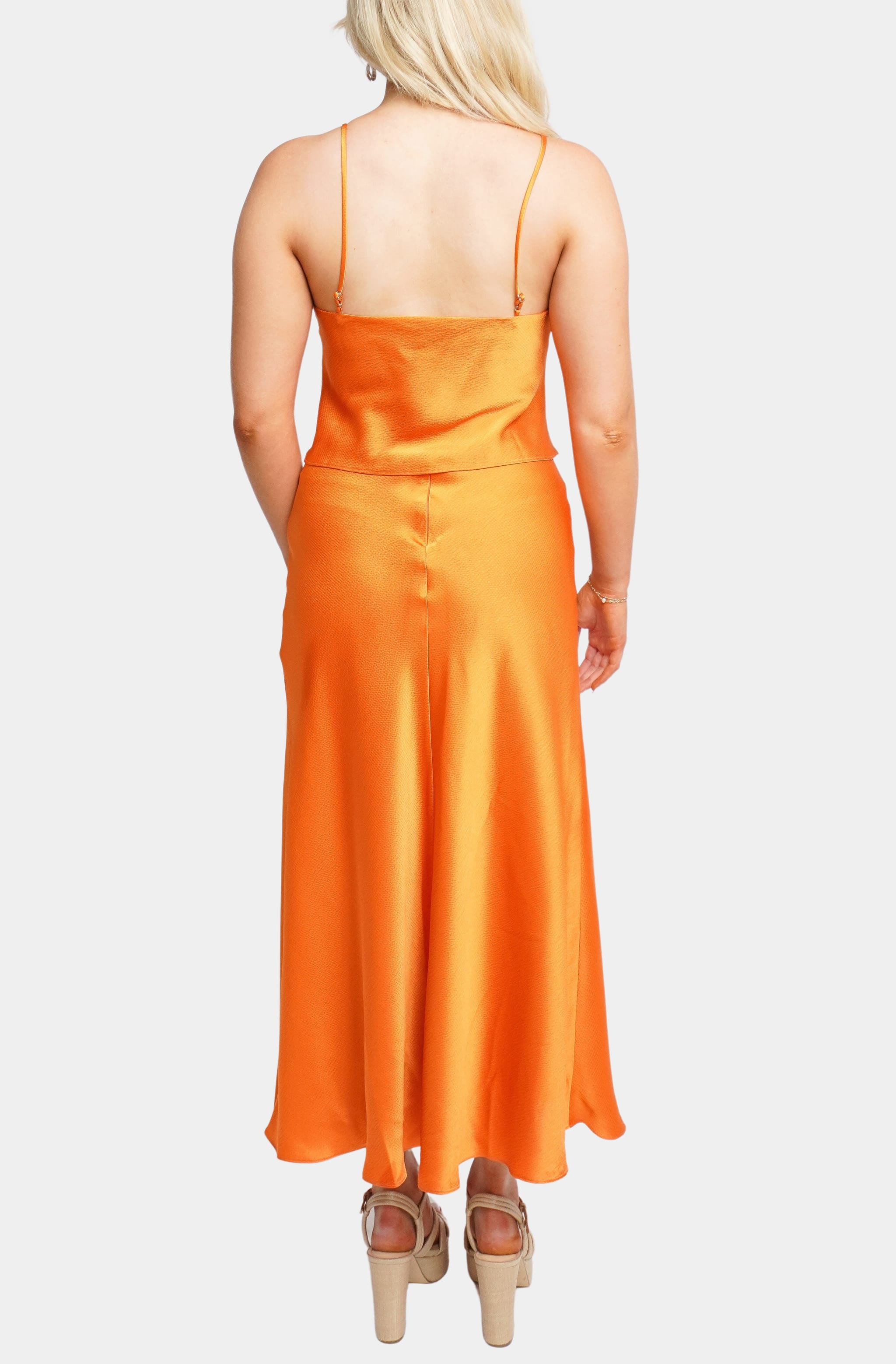 Orange Ava Top with matching skirt, back view