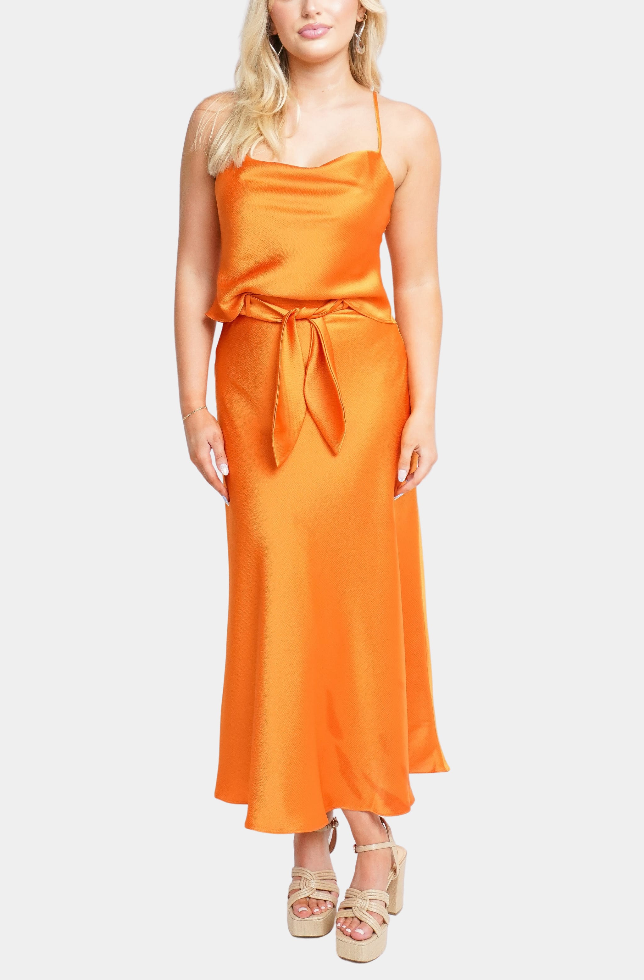 Orange Ava Top with matching skirt, front view