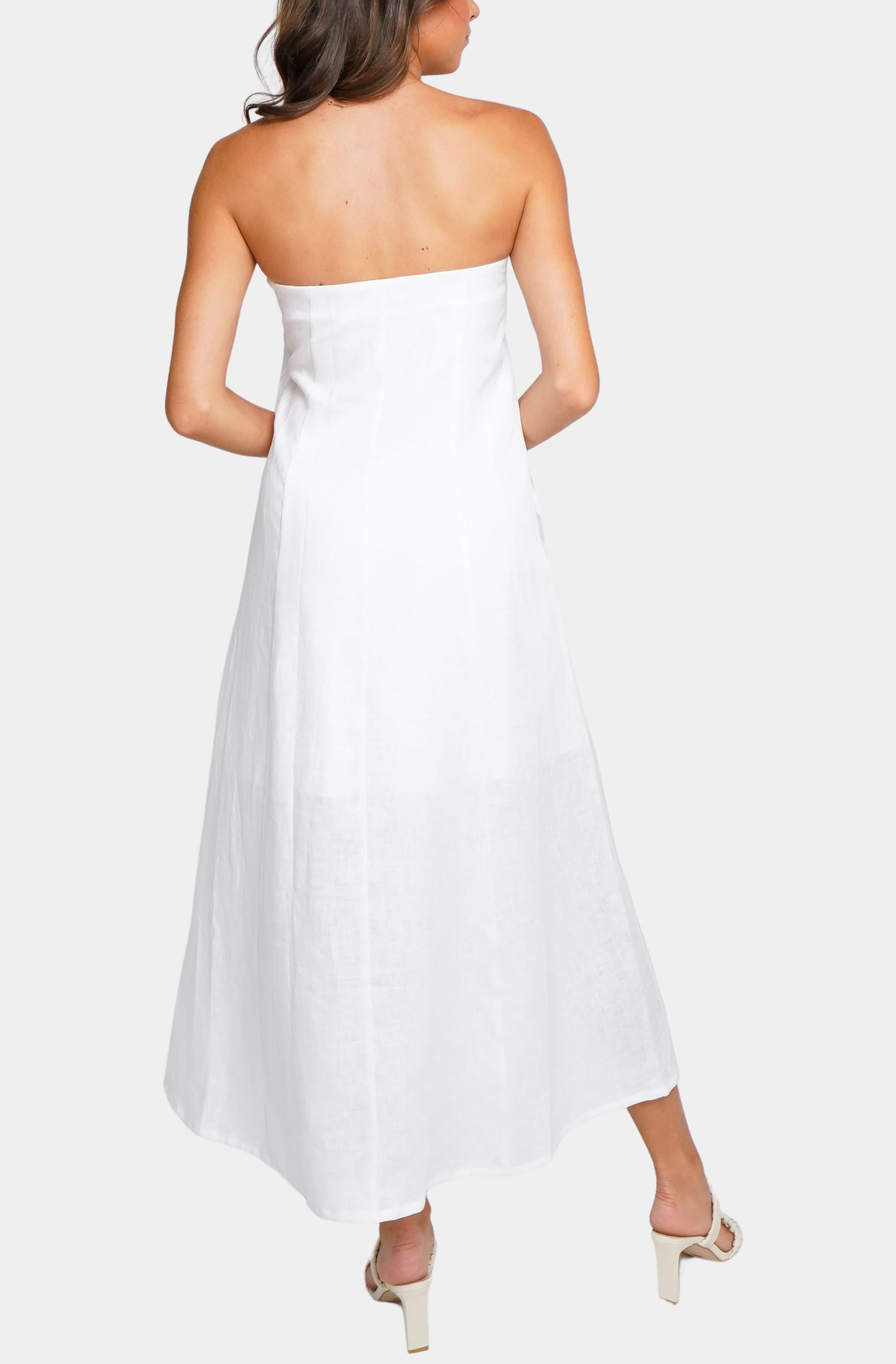 White strapless Macy Midi Dress back view