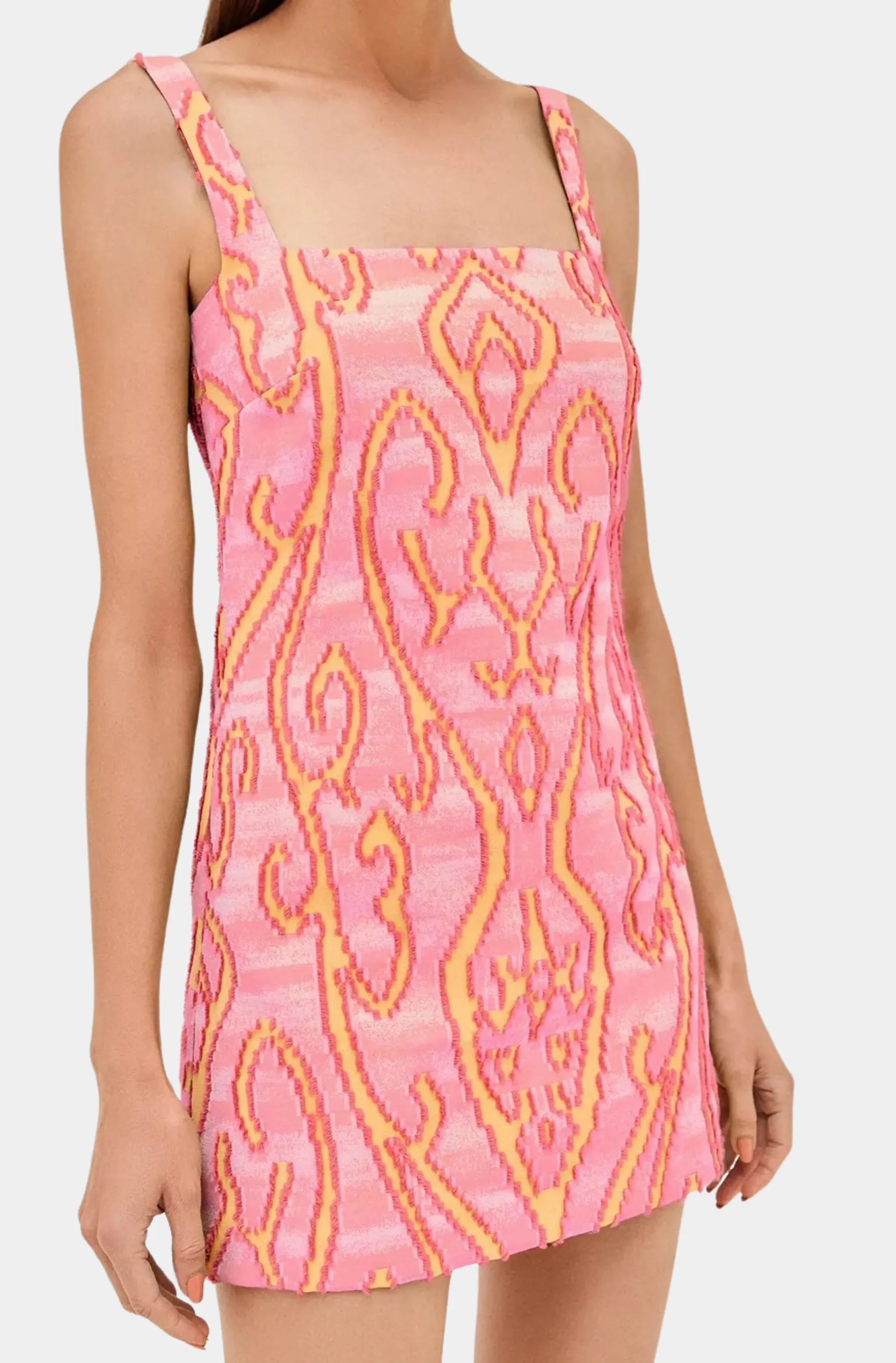 Koa Dress, pink mini with square neckline, side view