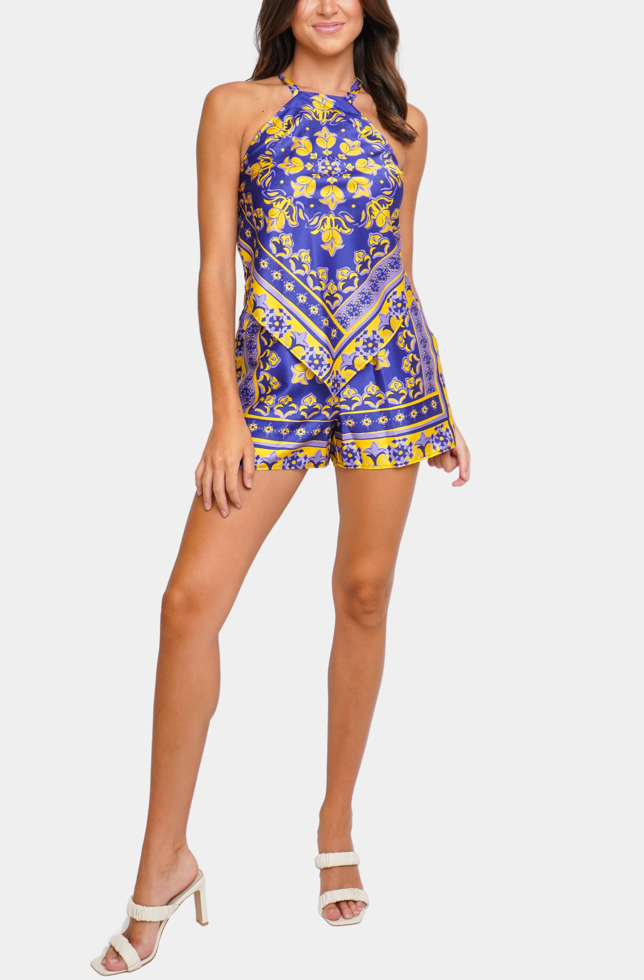 Stylish blue and yellow Hemline Exclusive Helen Shorts