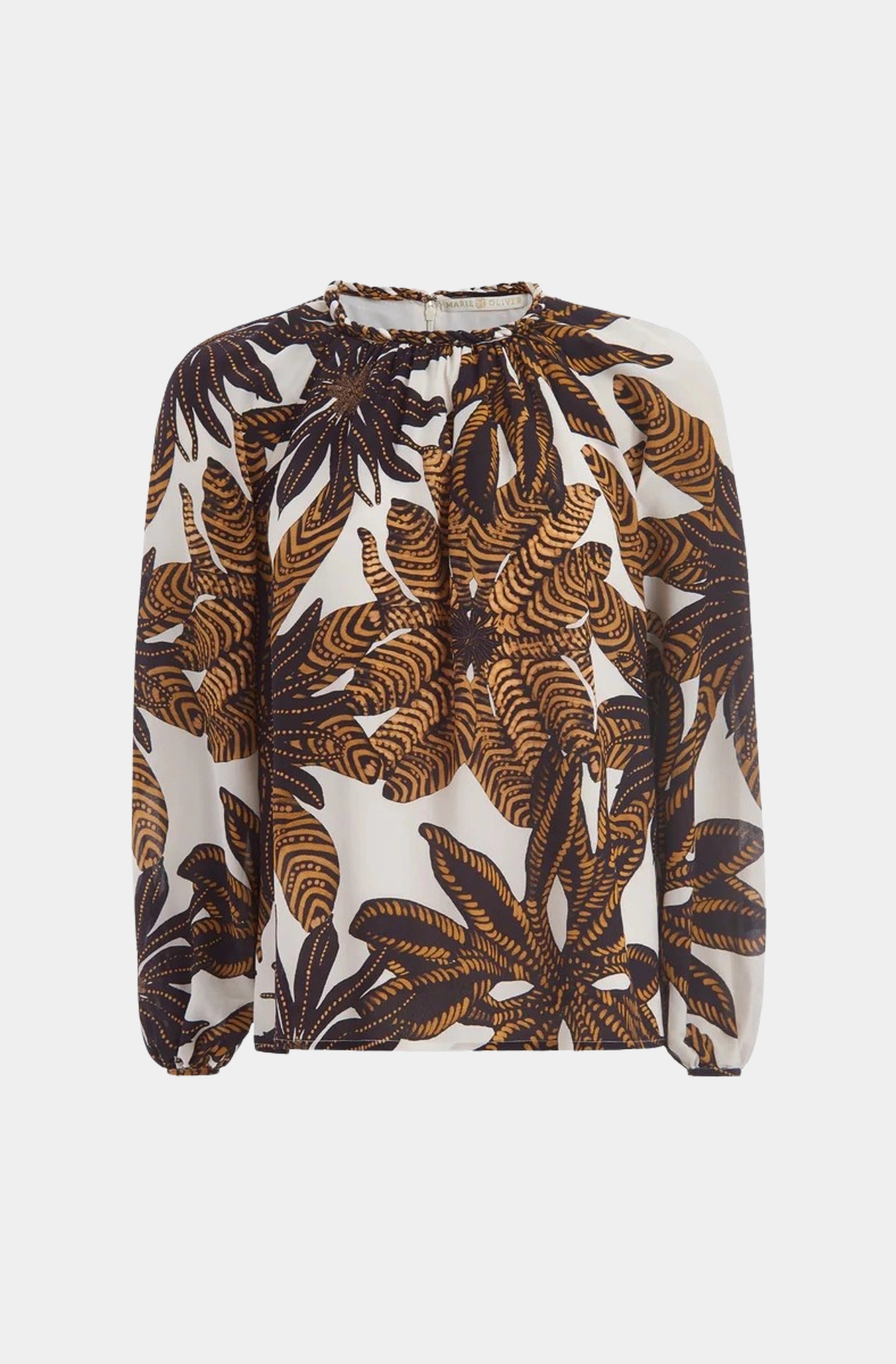 Leaf print Piper Blouse with crew neckline