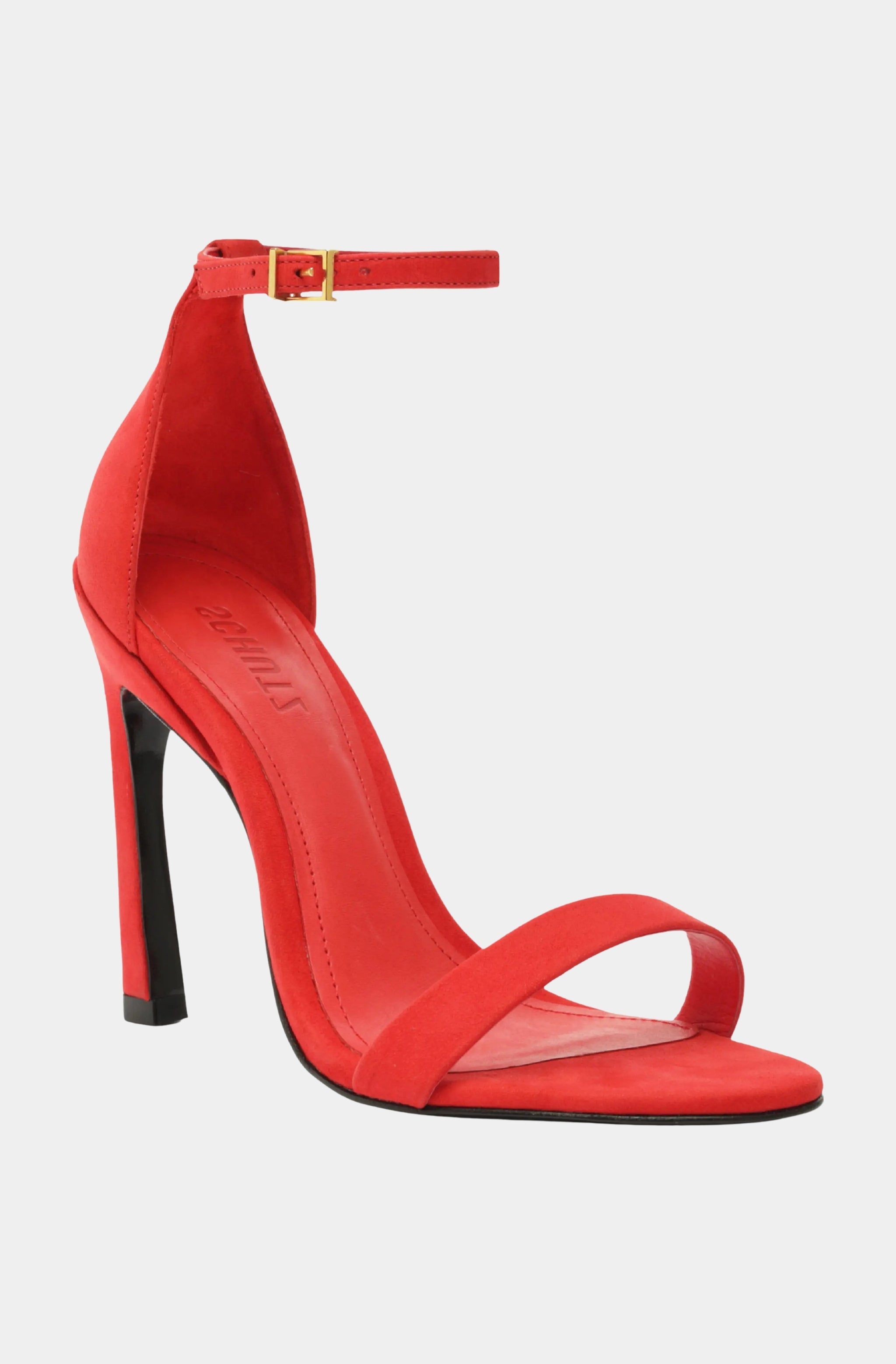 Red Cadey Lee Curve Sandal with slender toe strap and stiletto heel.