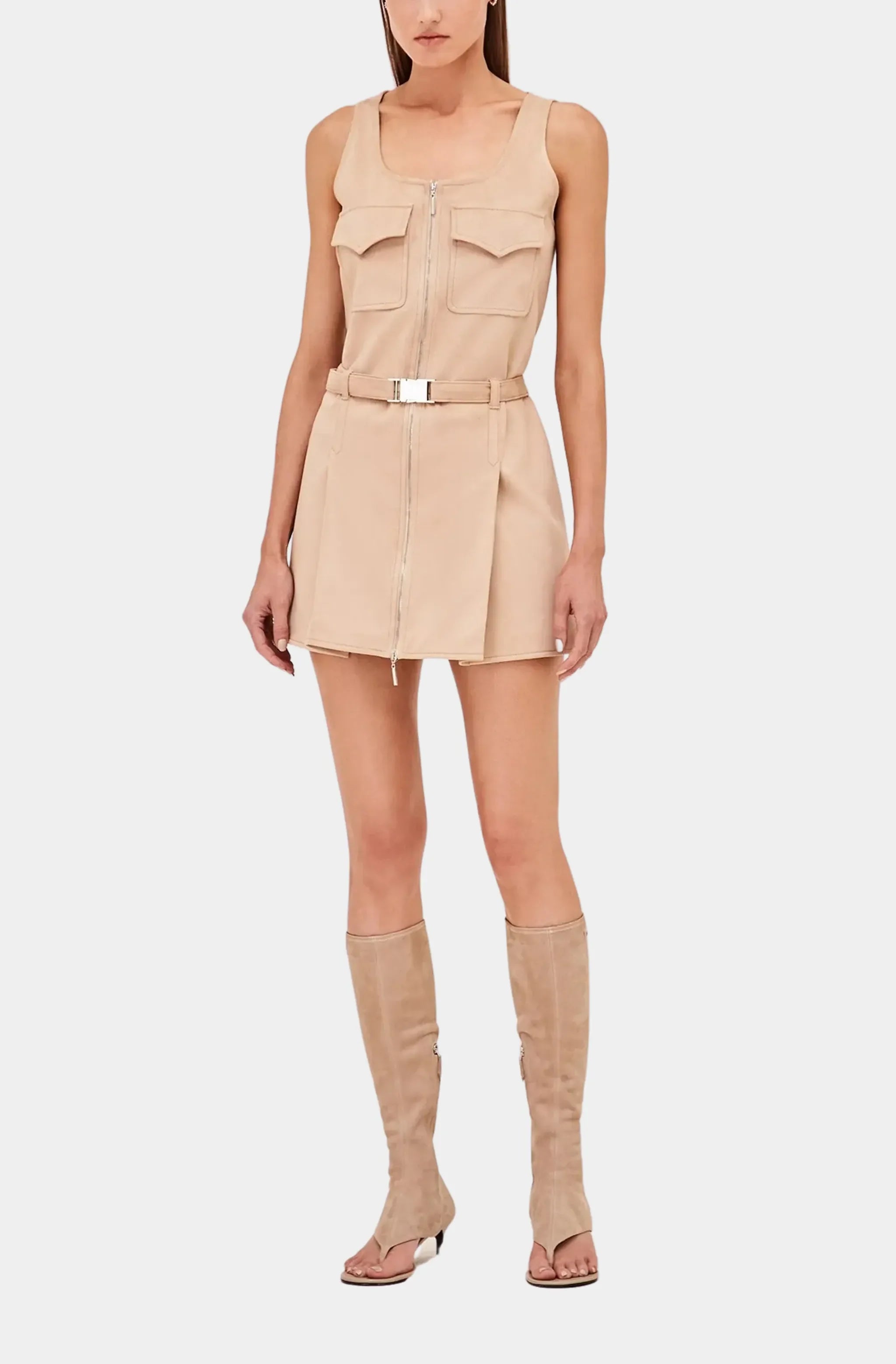 Beige Taylee Dress in vegan suede, front view