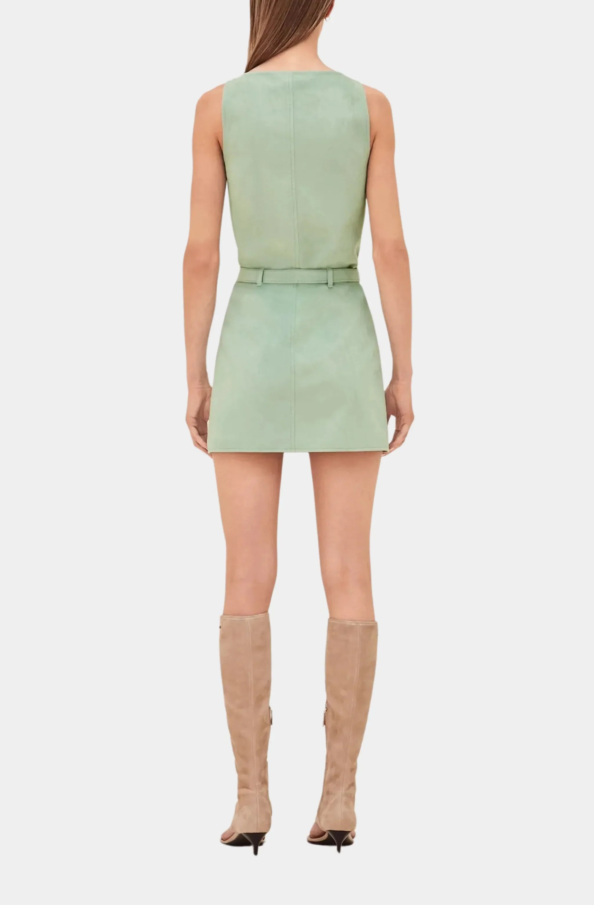 Green Taylee Dress in vegan suede, back view