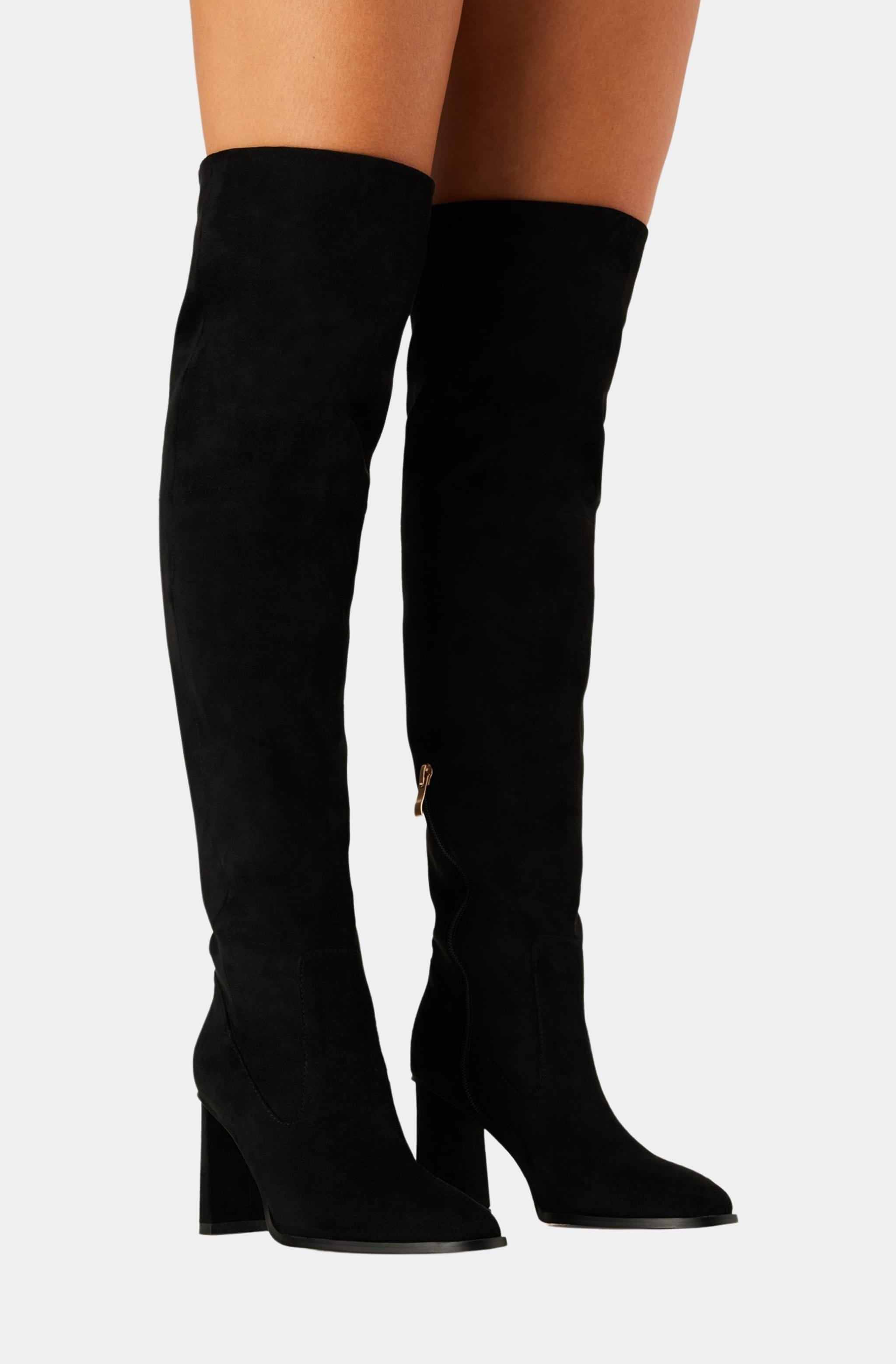 Black Tova Boots worn, knee-high suede with block heel