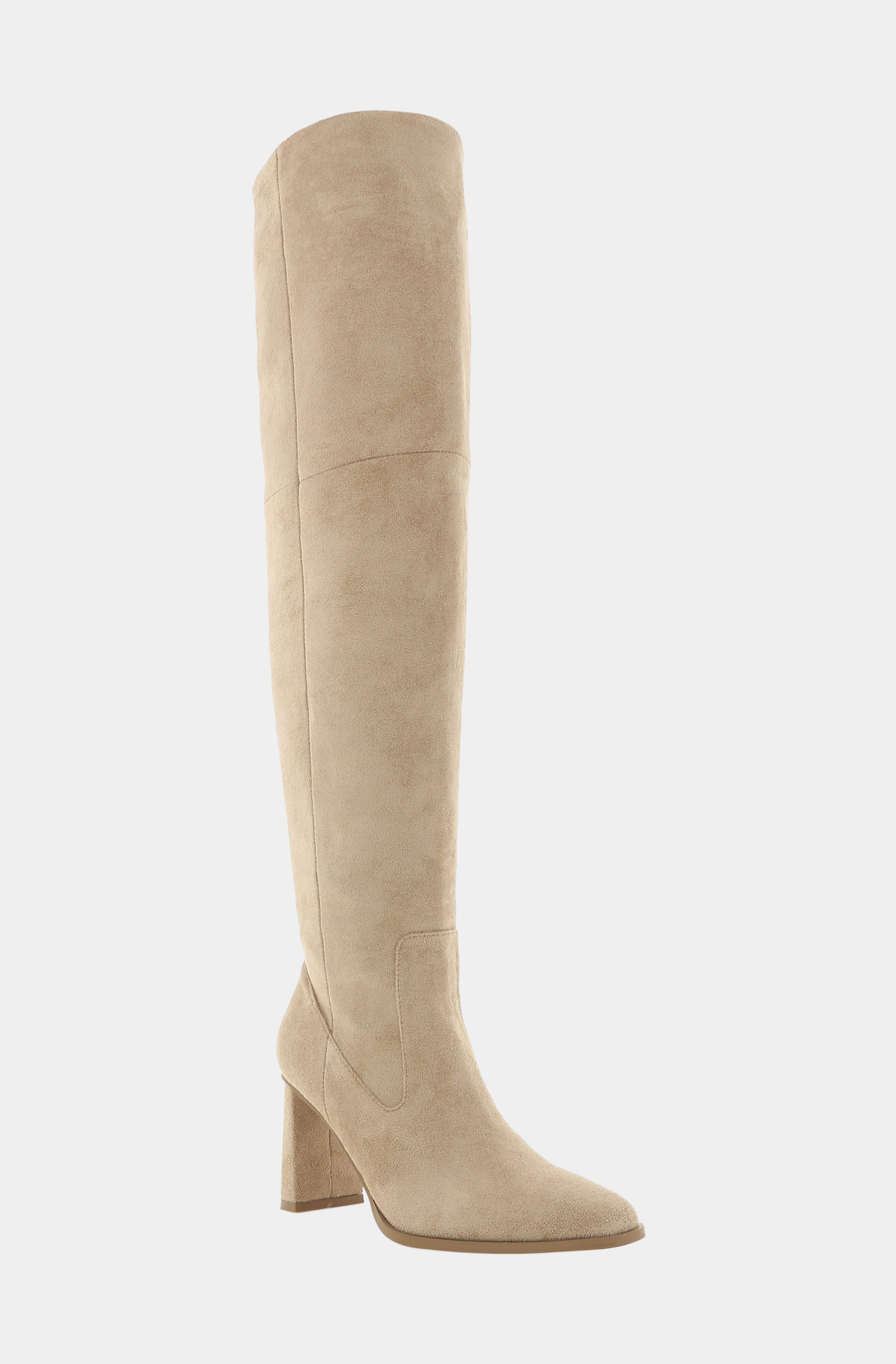 Beige suede knee-high Tova Boot with block heel