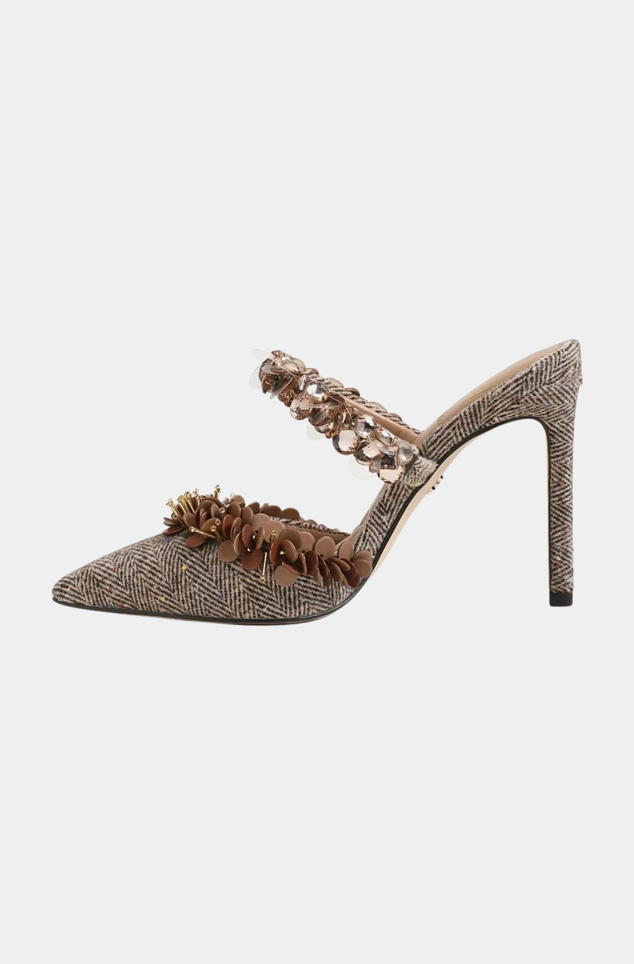 Side view of Athena Stiletto Heel with intricate design