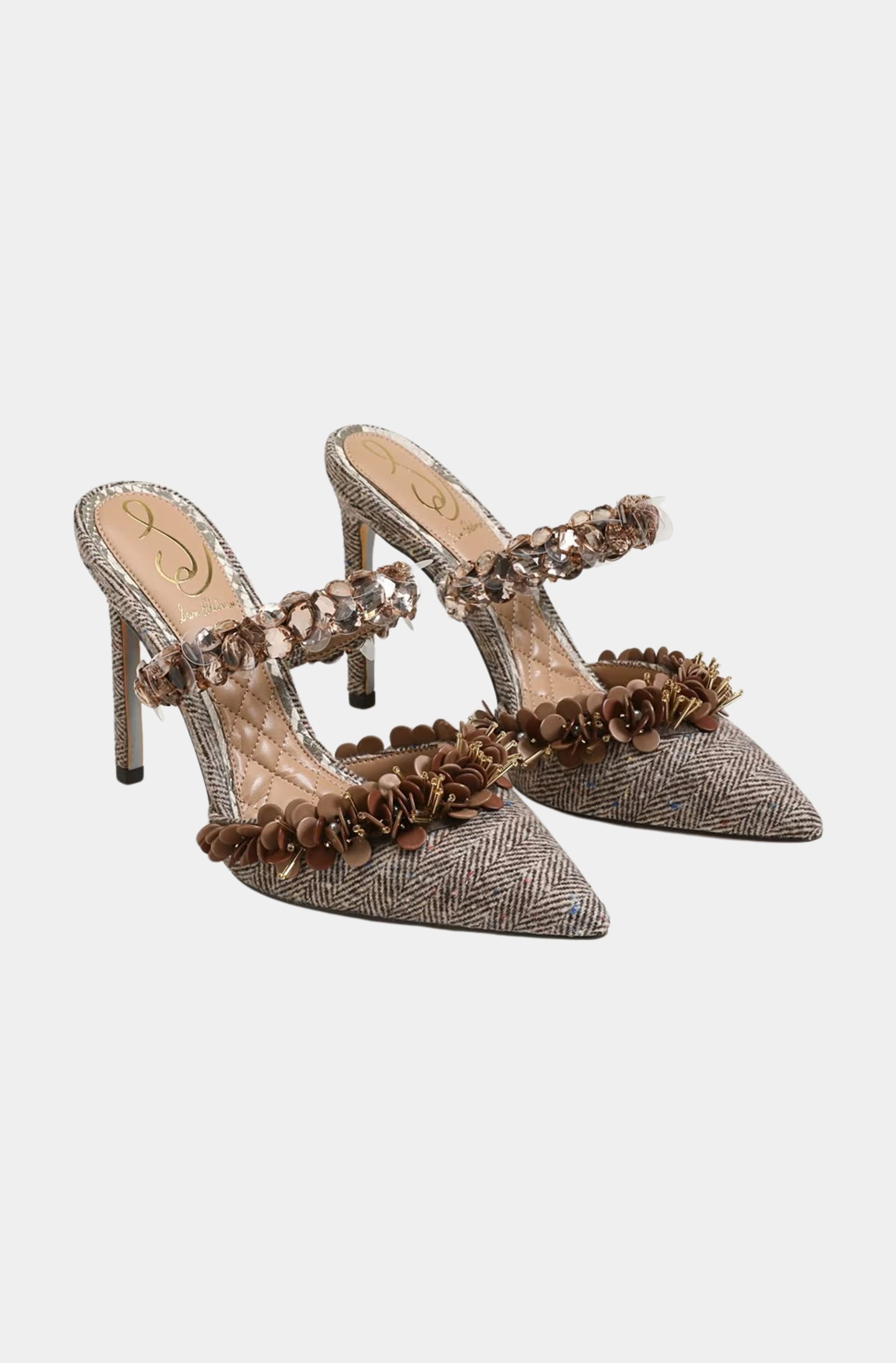 Athena Stiletto Heel with floral embellishments, side view