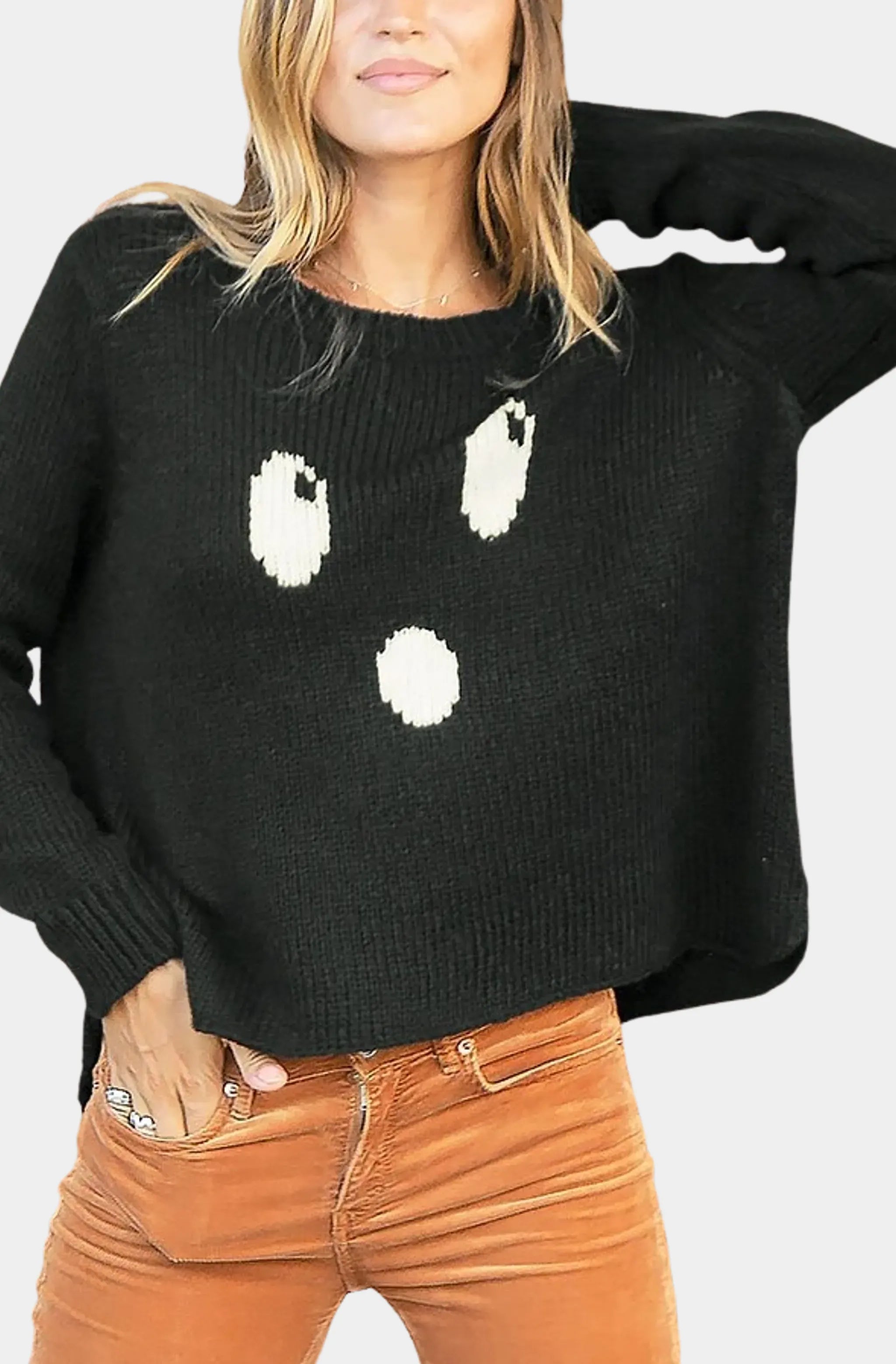 Ghost Crew Chunky Sweater, black knit with graphic